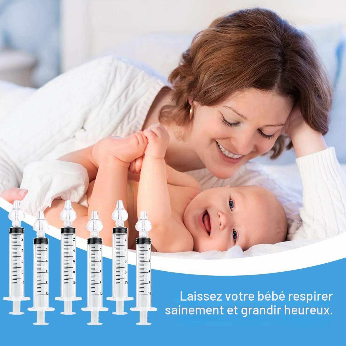 Aspirateur Nasal en Silicone pour Bébé 6 Pièces avec Embouts Doux et Lavables