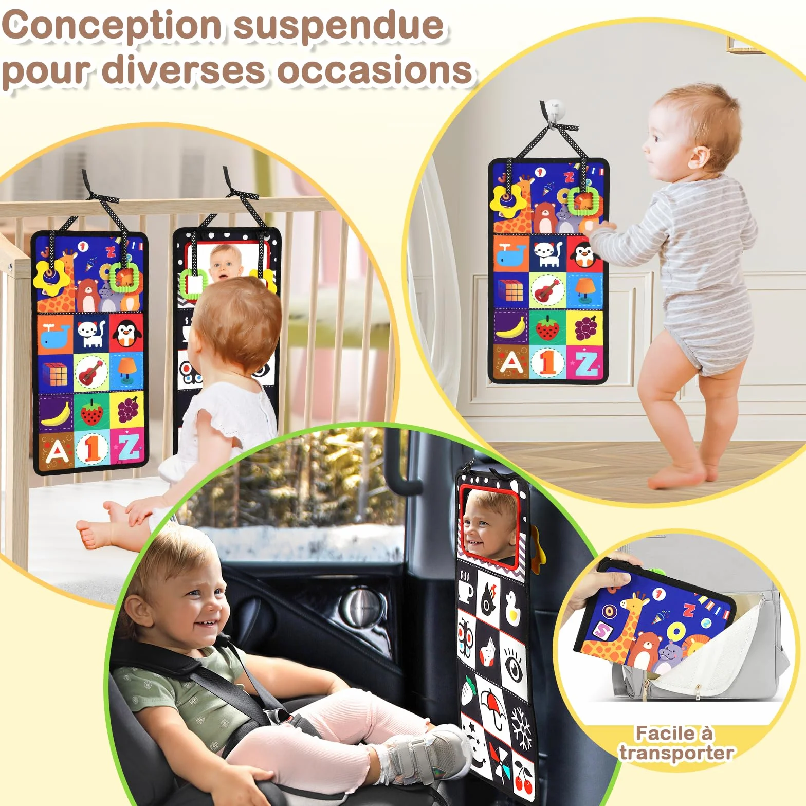 URMYWO Jouet Bebe 0-12 Mois Miroir d'Éveil Pliable Montessori Noir et Blanc à Motifs Contrastés