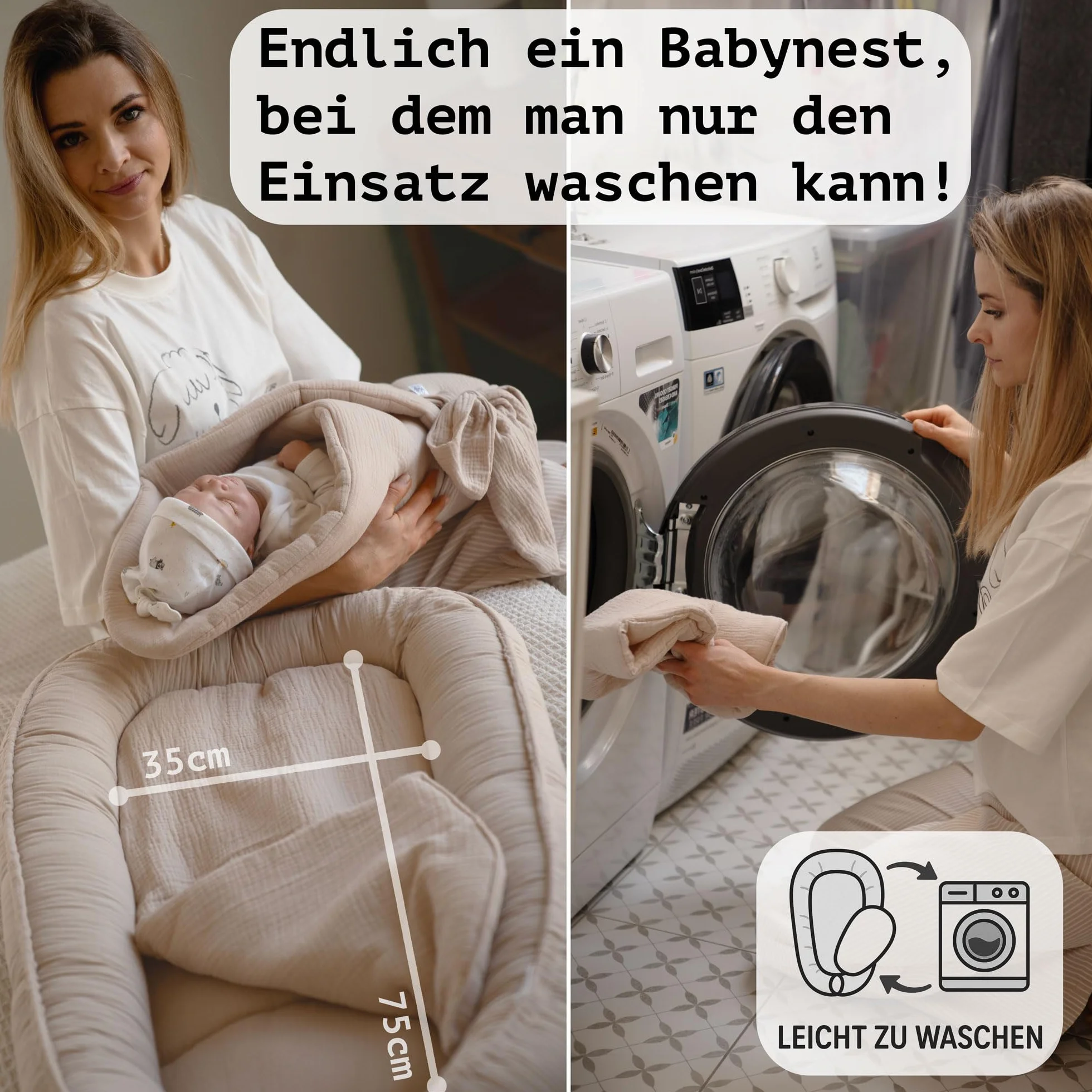 Réducteur de Lit Bébé 100x60 cm Cocon Nouveau-né Mousseline Douce Matelas Nid Bébé Coton Certifié Oeko-TEX Sommeil Sécurisé Berceau Lit Voyage Beige