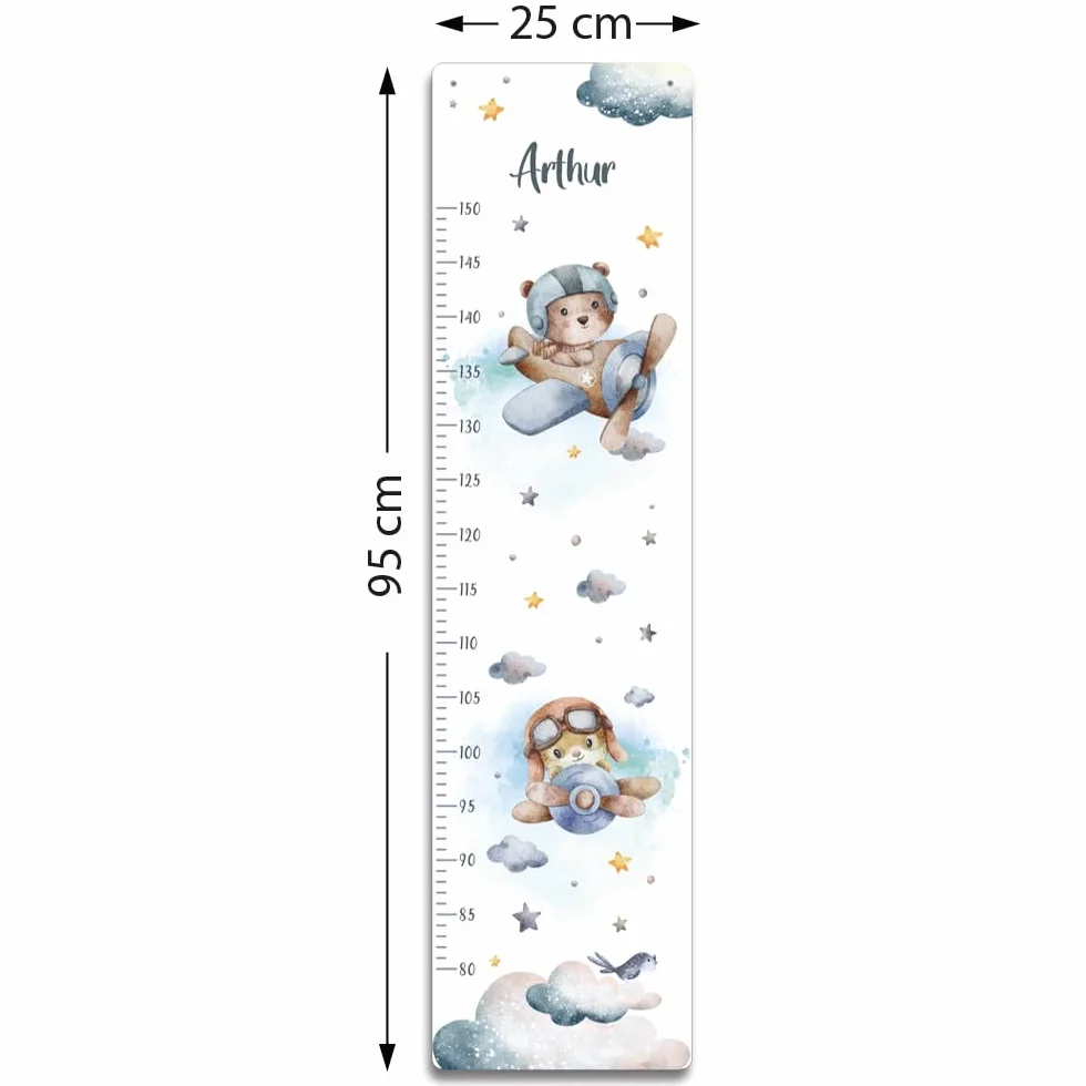 Toise murale enfant personnalisable Avion - Sticker decoration croissance