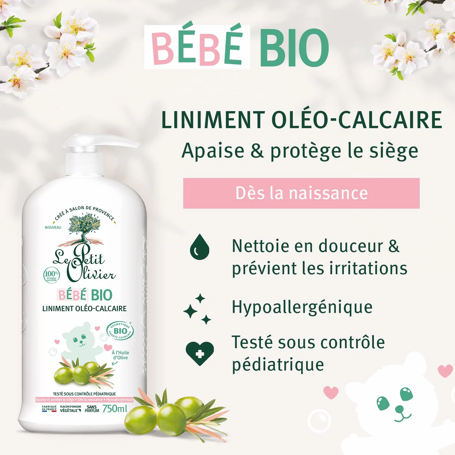 LE PETIT OLIVIER Liniment Oléo-Calcaire Bébé Bio 750 ml