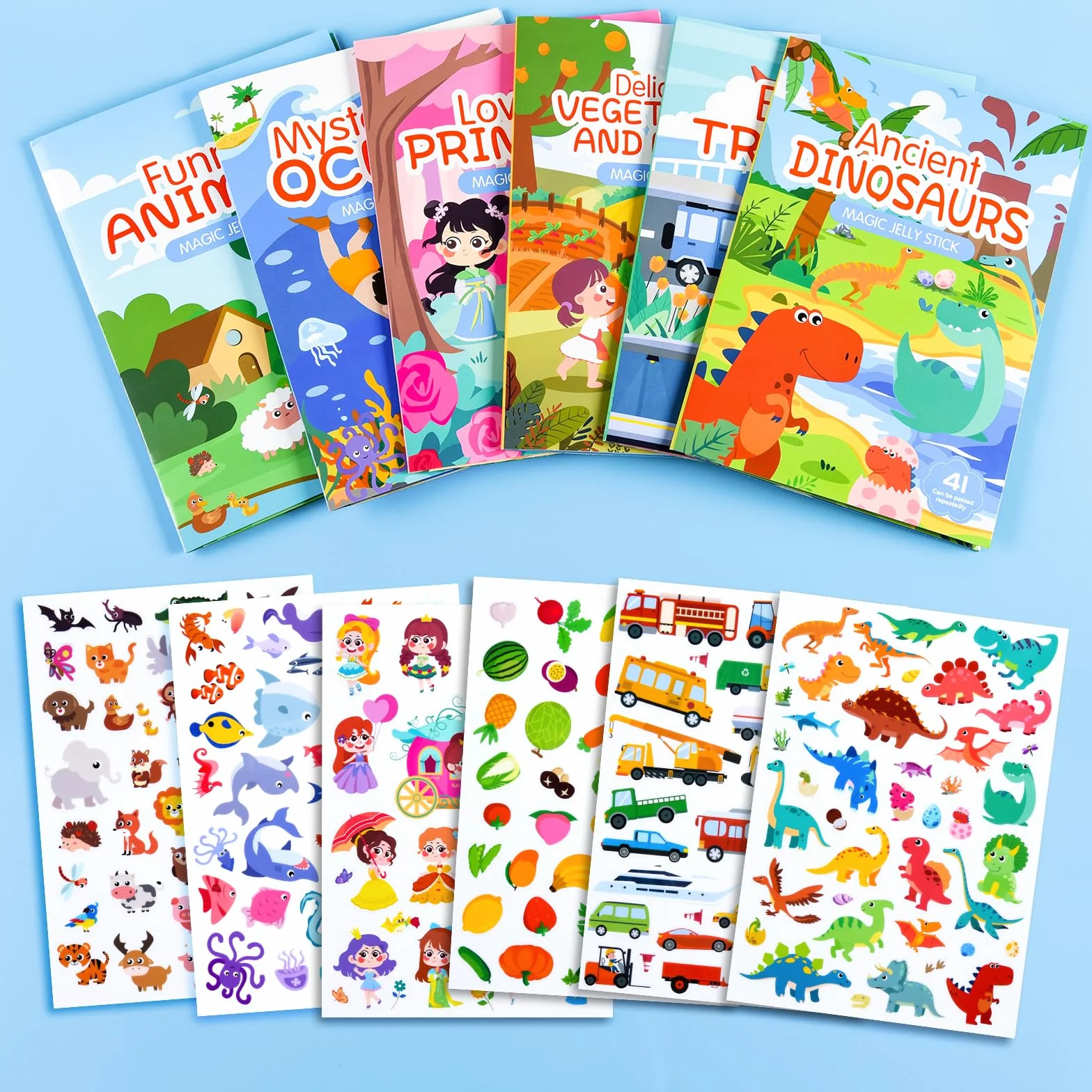ASTARON Livre d'autocollants d'animaux pour tout-petits, autocollants de véhicule imperméables réutilisables, jouets de voyage avion