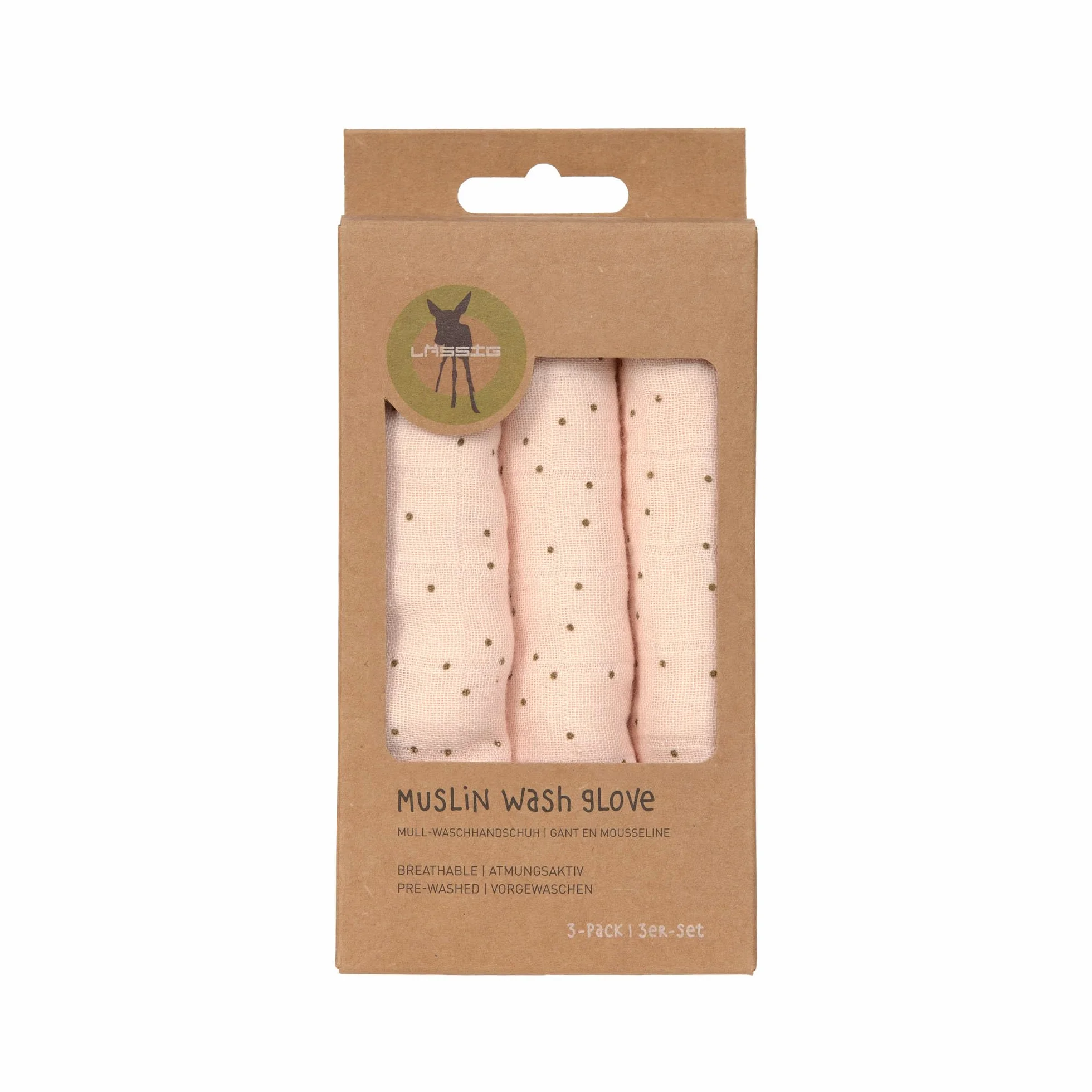LÄSSIG Bébé Mousseline Gant de toilette Set 3 pcs Dots peach rose