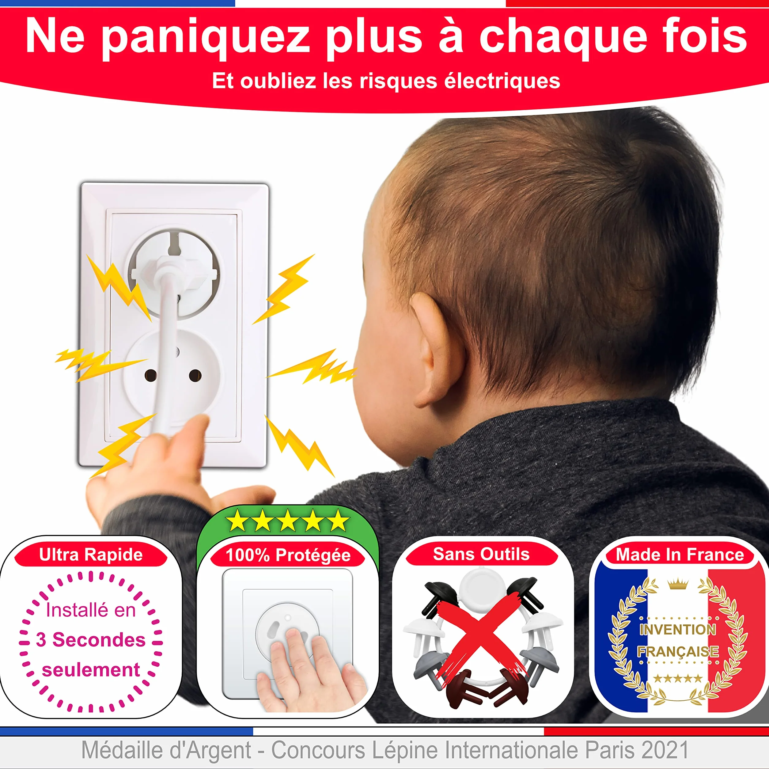 Cache Prise Bébé Français Amovible Sans Clef Ni Adhésif - Protection Prise Courant Électrique Sécurité Domestique