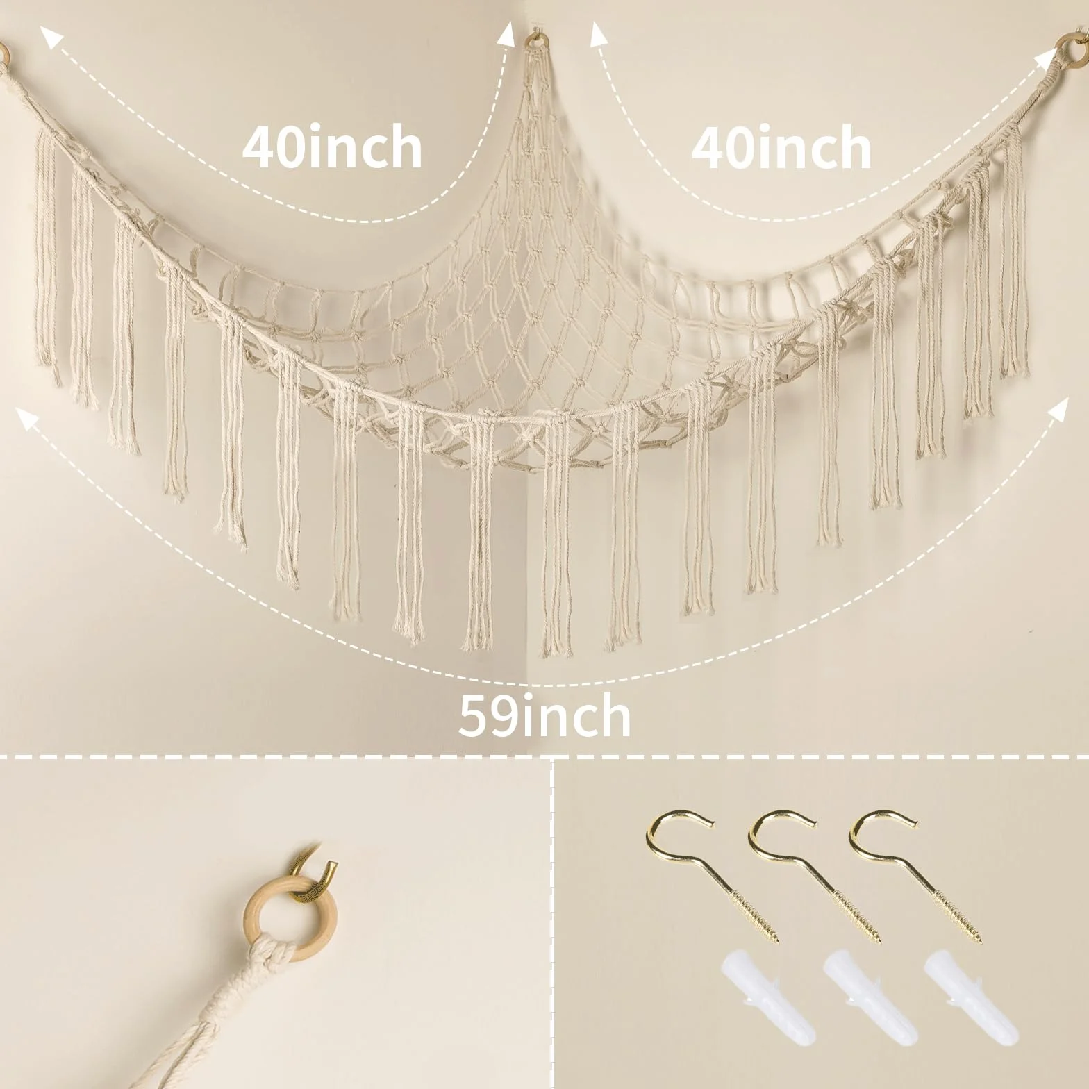 Hamac en macramé 140 cm bohème pour animaux de compagnie avec crochets blanc