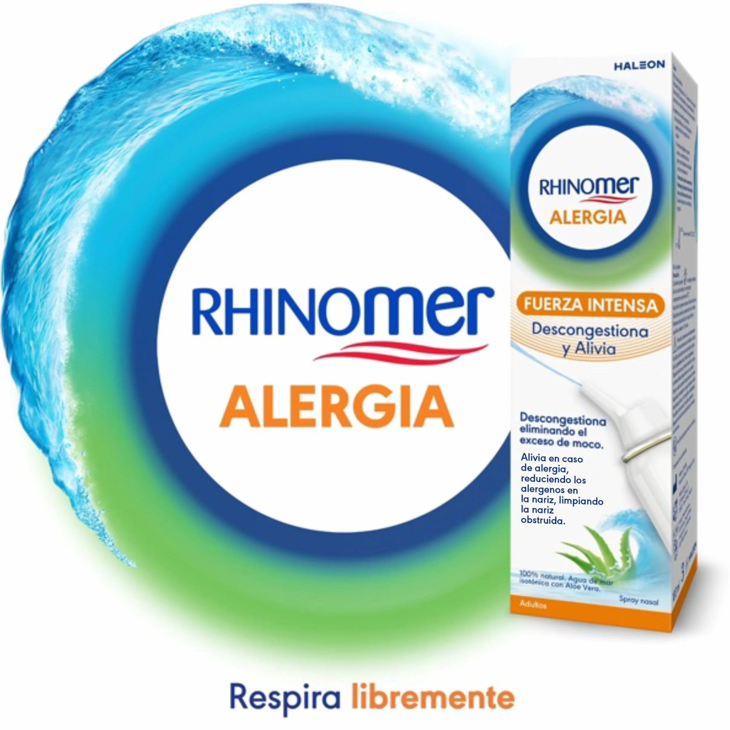Rhinomer Spray nasal 100 % naturel eau de mer isotonique à l'aloe vera décongestionne soulage allergie force intense adultes 100 ml
