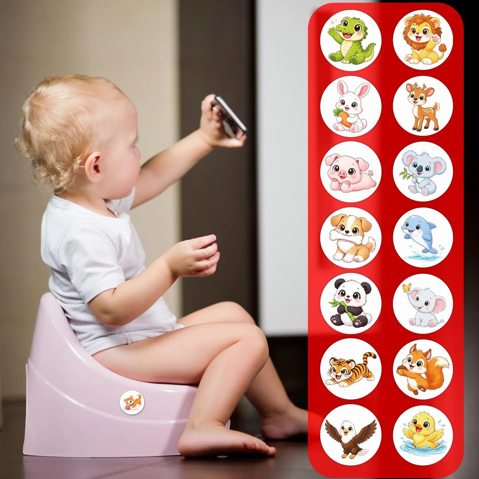 Tinoaly Autocollants d'Apprentissage Propreté, Autocollants Siège Pot Changeant de Couleur pour Toilettes Tout-Petits (15 Motifs Animaux)