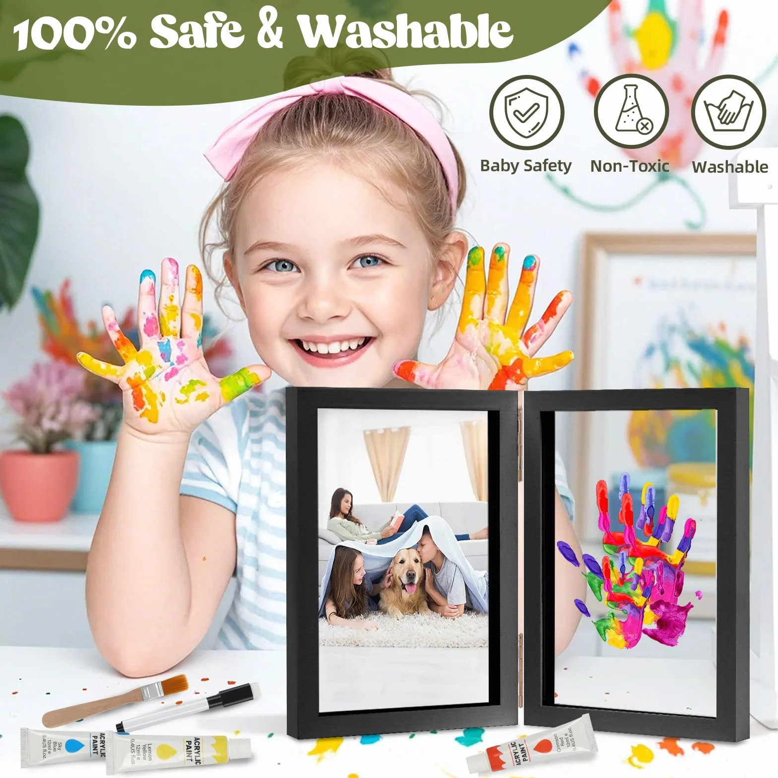 Nabance Empreinte Main Famille 4 Plaques Plexiglas 5 Couleurs Pigments Cadre Empreinte Famille Noir