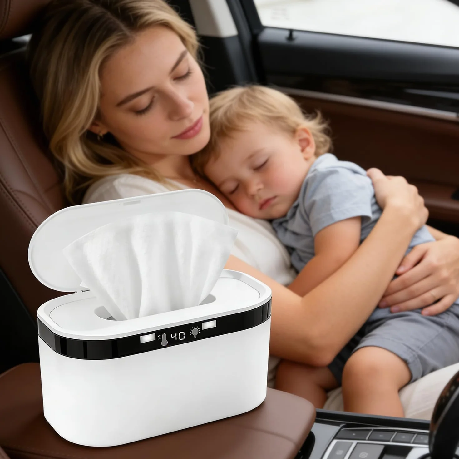 Chauffe-lingettes humides bébé 3 niveaux chauffage température constante 10W USB veilleuse LED grande capacité
