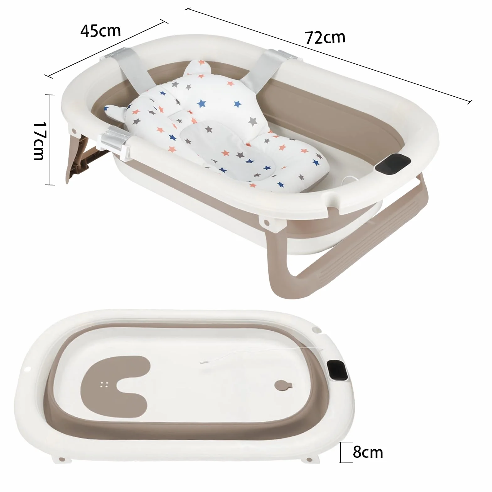 Baignoire Enfants Pliable XXL avec Transat de Bain et Thermomètre Intégré Baignoire Sur Pied Cadeau Naissance