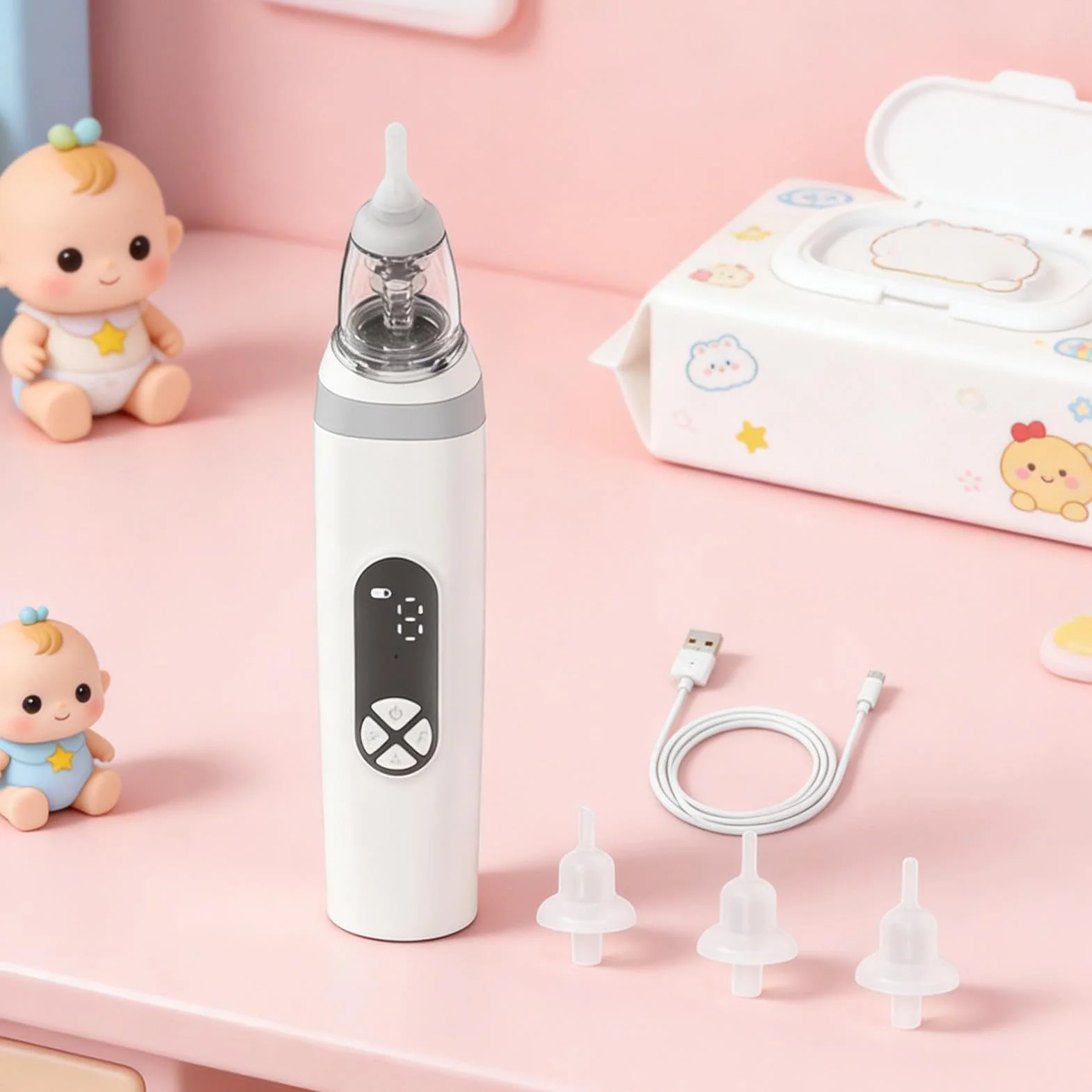 Mouche Bébé Électrique Aspirateur Nasal Rechargeable 3 Niveaux Silicone Buses Silencieux Ergonomique