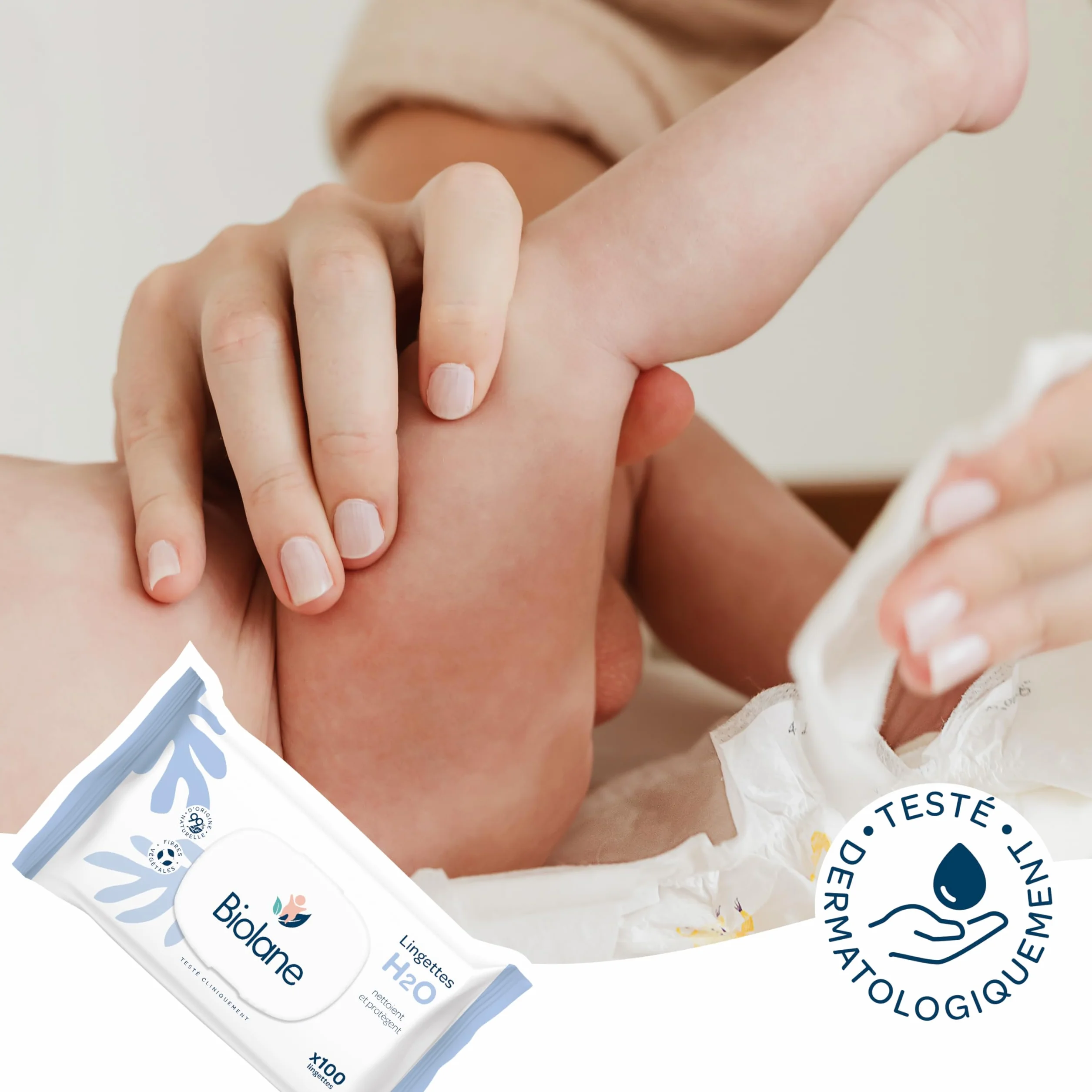 BIOLANE Lingettes bébé à l'eau 100 pièces 99% d'origine naturelle dès la naissance