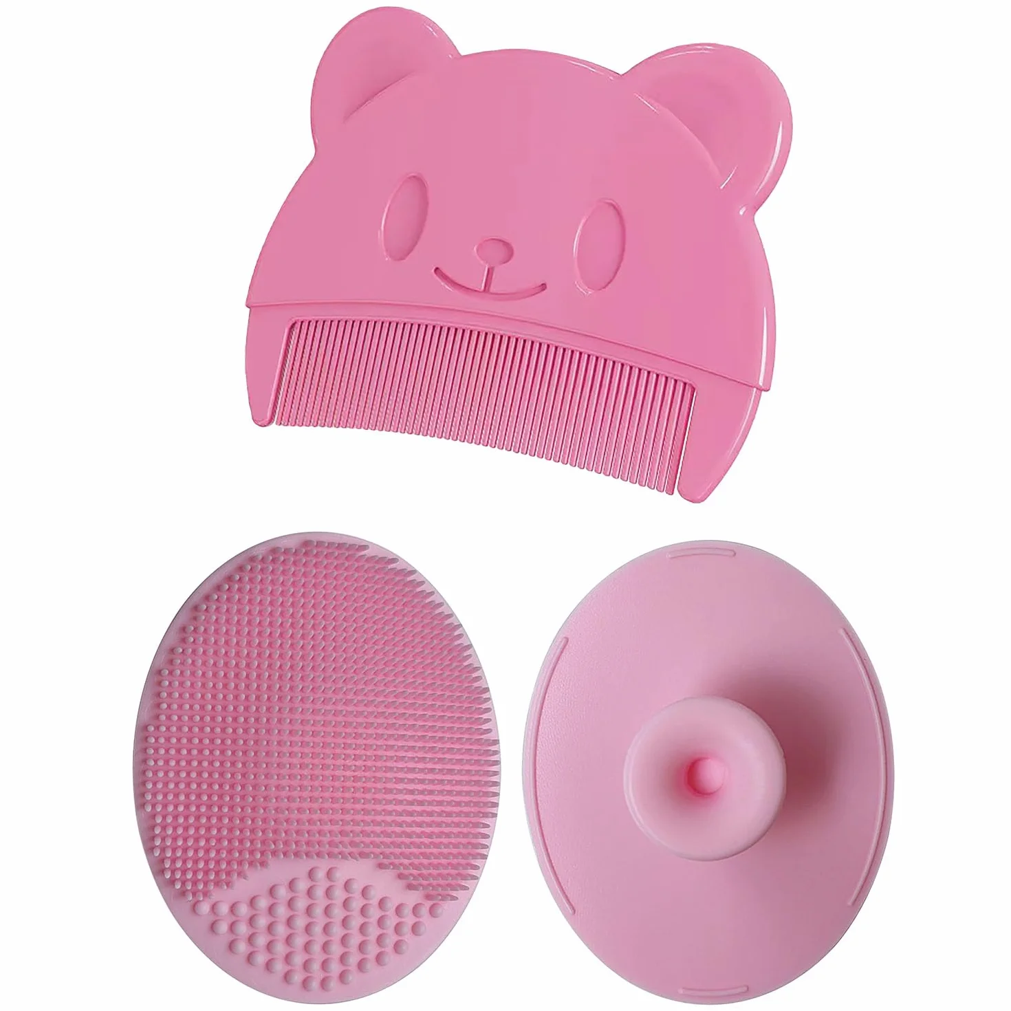 Brosse de bain bébé silicone massage cuir chevelu peigne enfants 3 pièces Rose