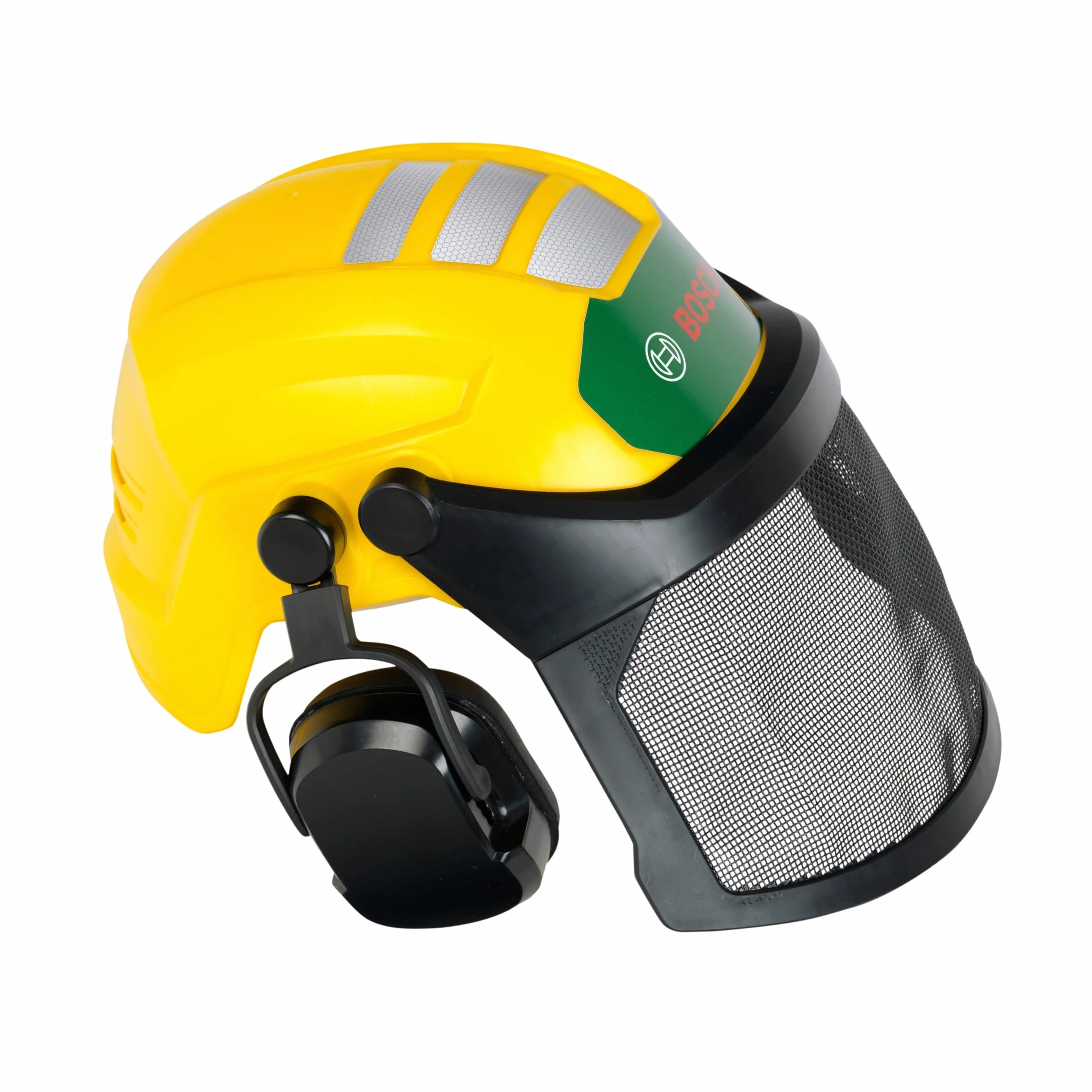 Theo Klein 8199 Bosch Casque de bûcheron pour enfants, Casque de jeu ajustable avec visière et protège-oreilles, Jouet sous licence officielle
