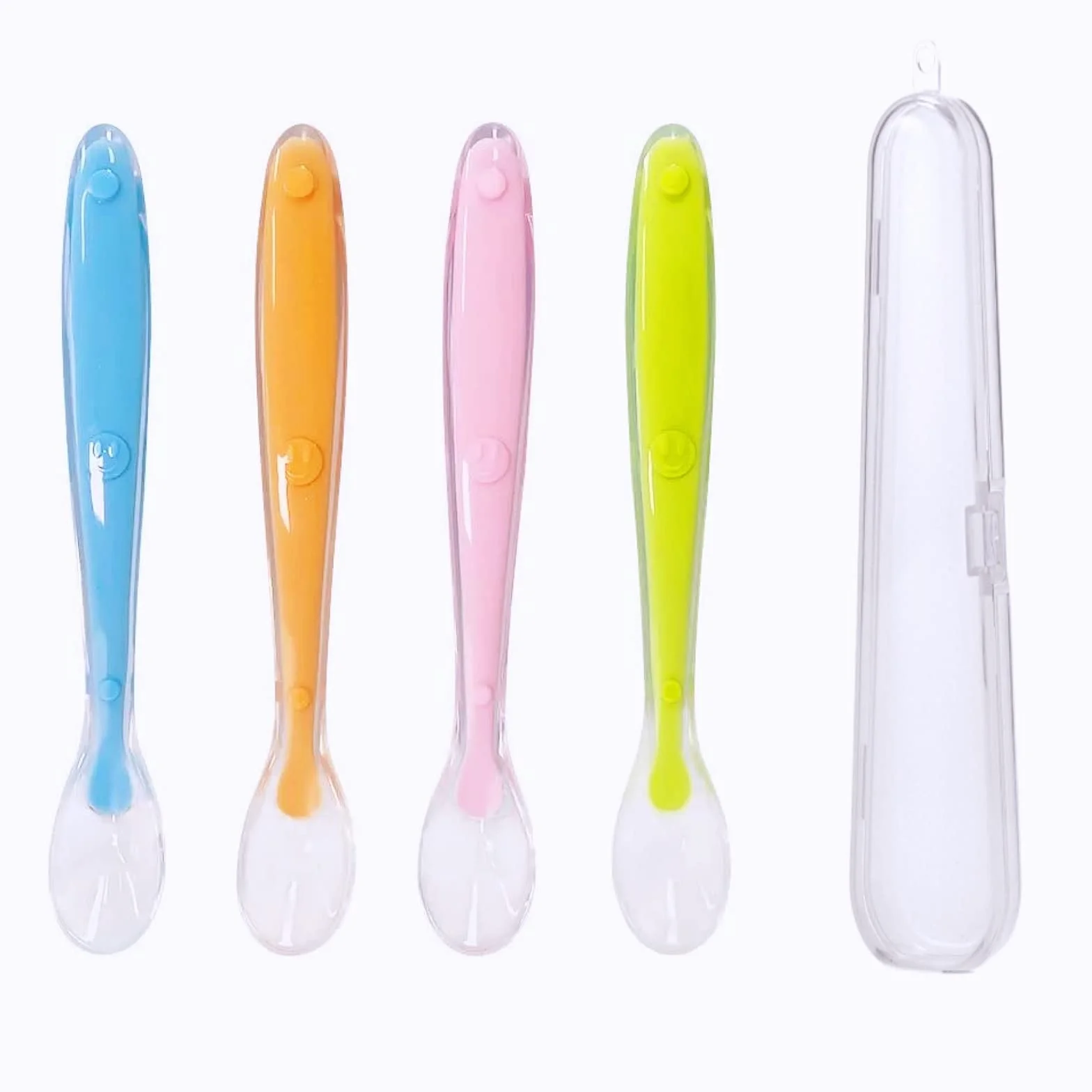 Cuillère Bébé Silicone Sans BPA 4 Pièces avec Boîte de Rangement