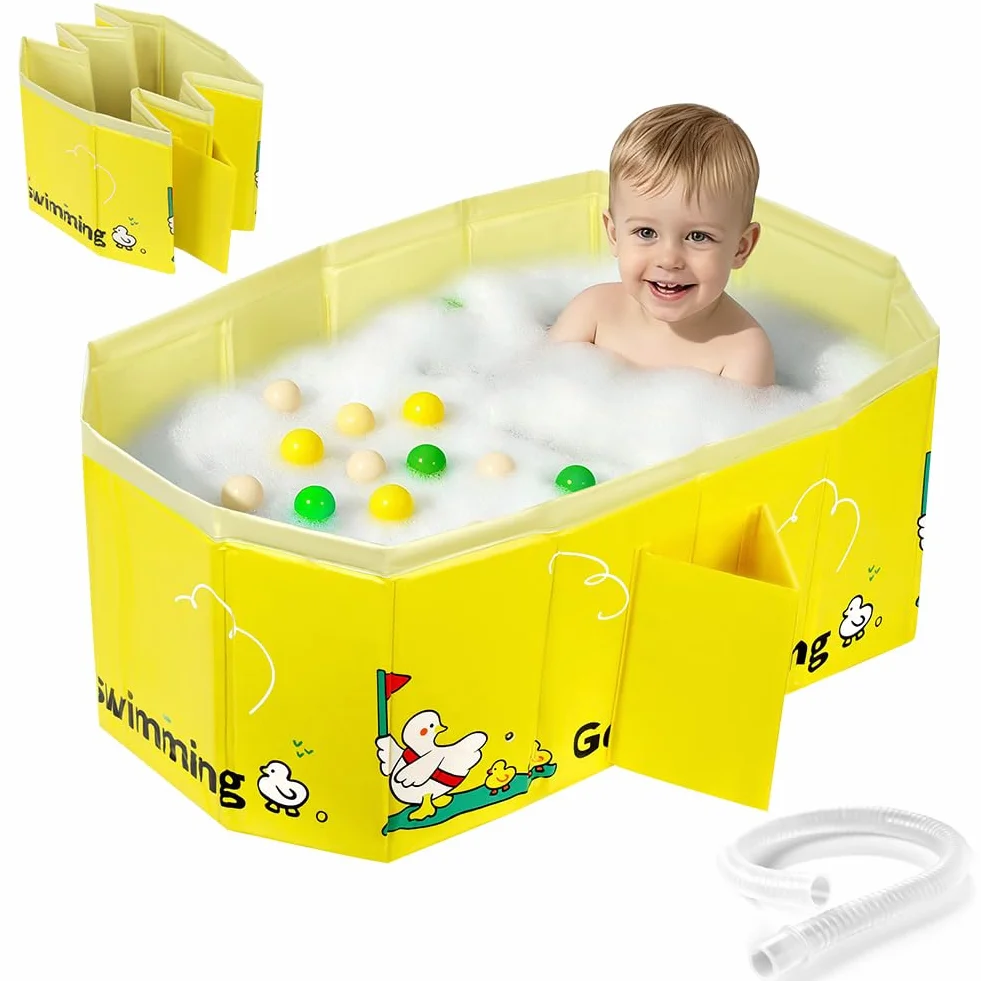 AUYAO Baignoire Pliable Bébé avec Valve Vidange Portable 0-8 Ans