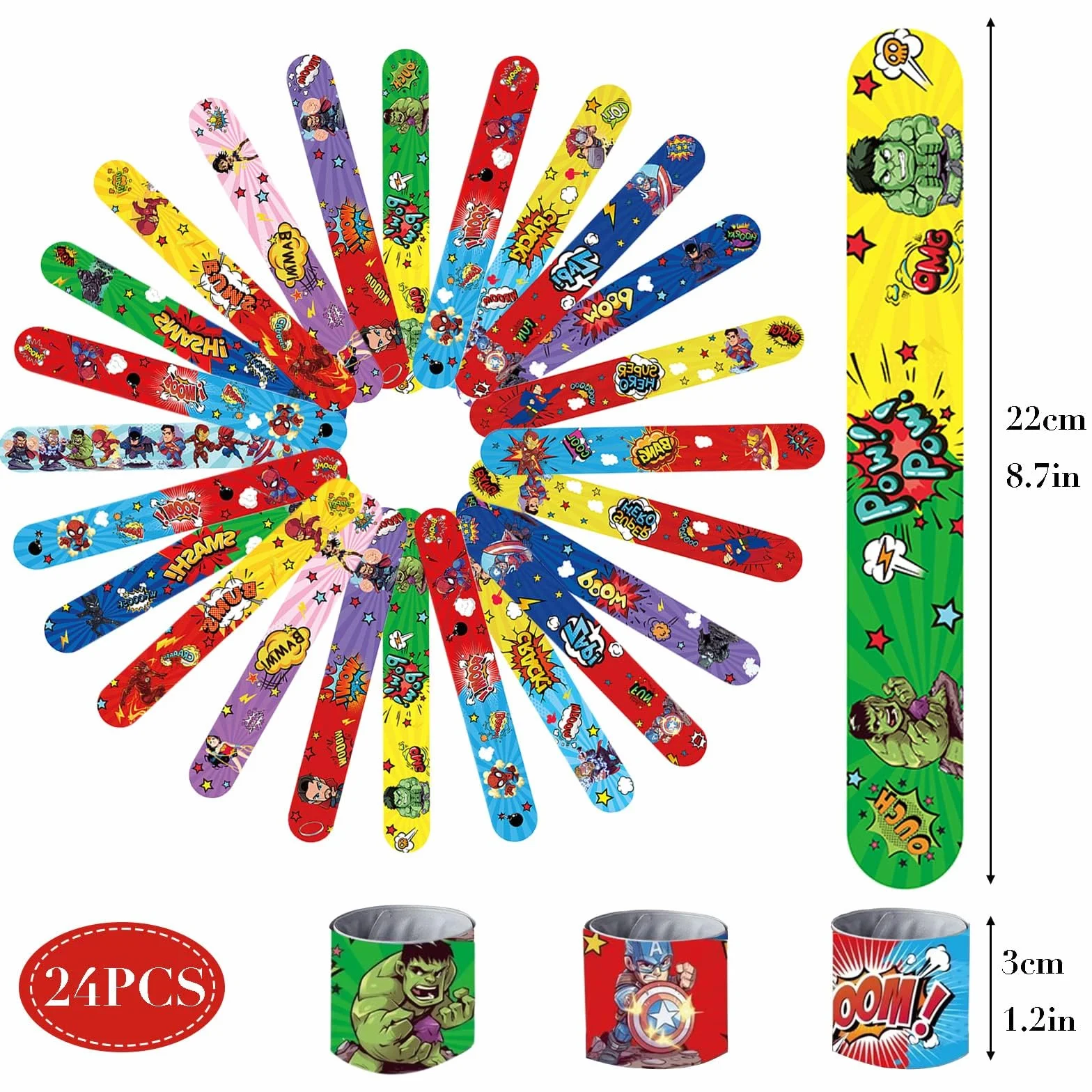 POPOYU 24PCS Slap Bracelet à Claquer Super Héros Enfant Cadeau Filles Garçons