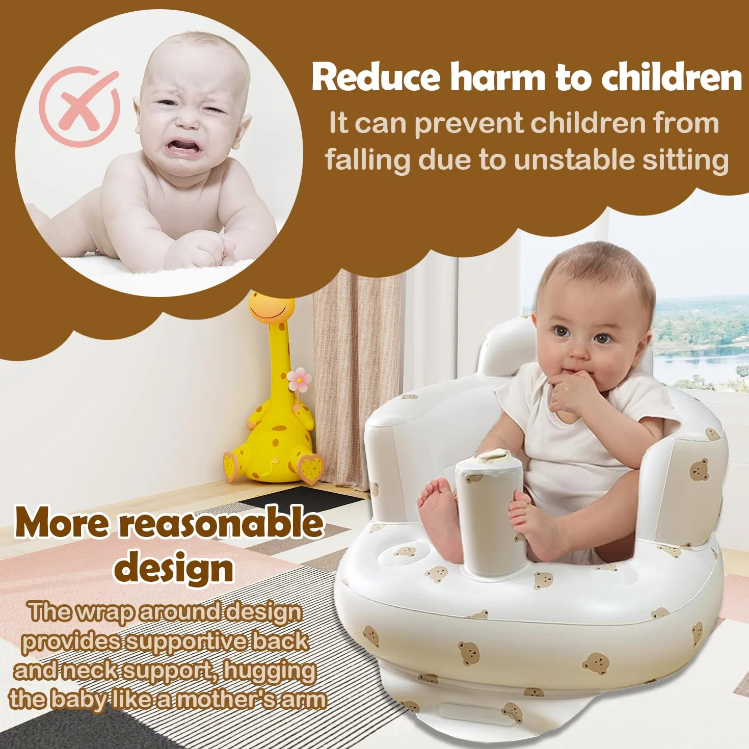 Siège Gonflable Bébé Portable Chaise d'Entraînement 3 Mois+