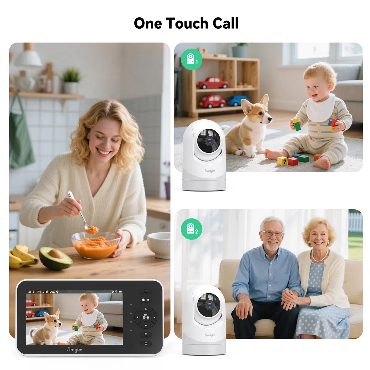 Simyke Moniteur vidéo pour bébé 1080p avec 2 caméras - Écran IPS de 12,7 cm avec contrôle par application, vision nocturne HD, alertes de mouvement, conversation bidirectionnelle, accès