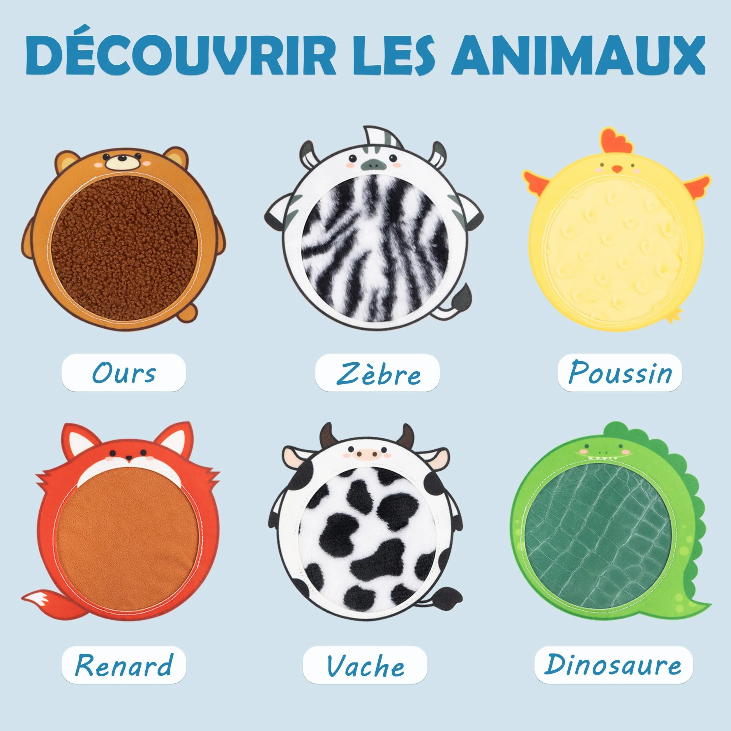 The Little Ones Malin I Livre sensoriel d'éveil Montessori motricité fine français bébé 1-3 ans busy board animaux textures pages couleurs