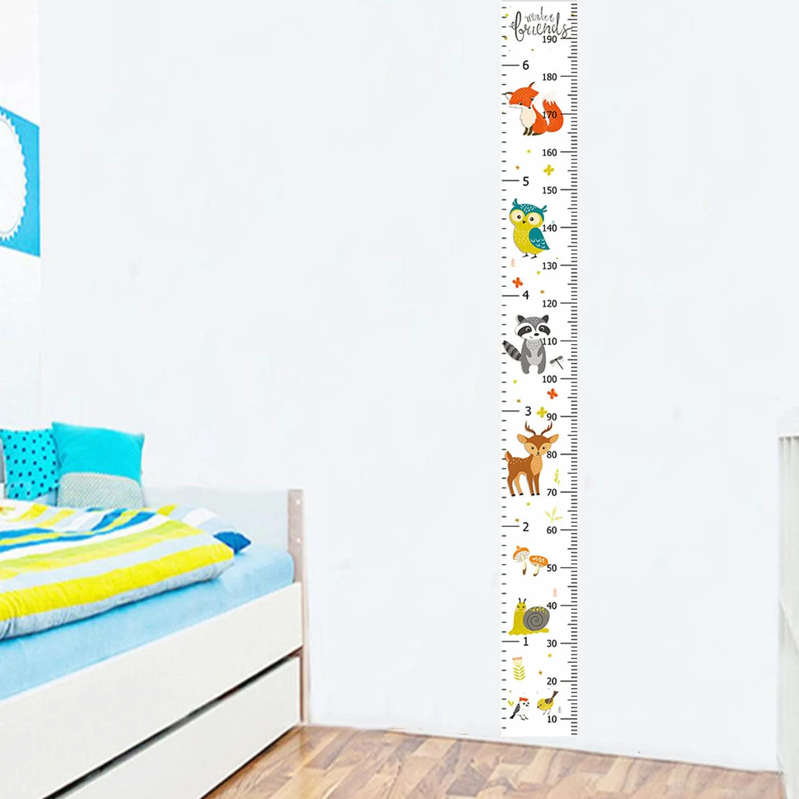 Toise Murale Enfant Motif Dessin Animé, Règle de Mesure Bébé Fille Garçon, Décoration Murale Chambre Enfants 200cm x 20cm