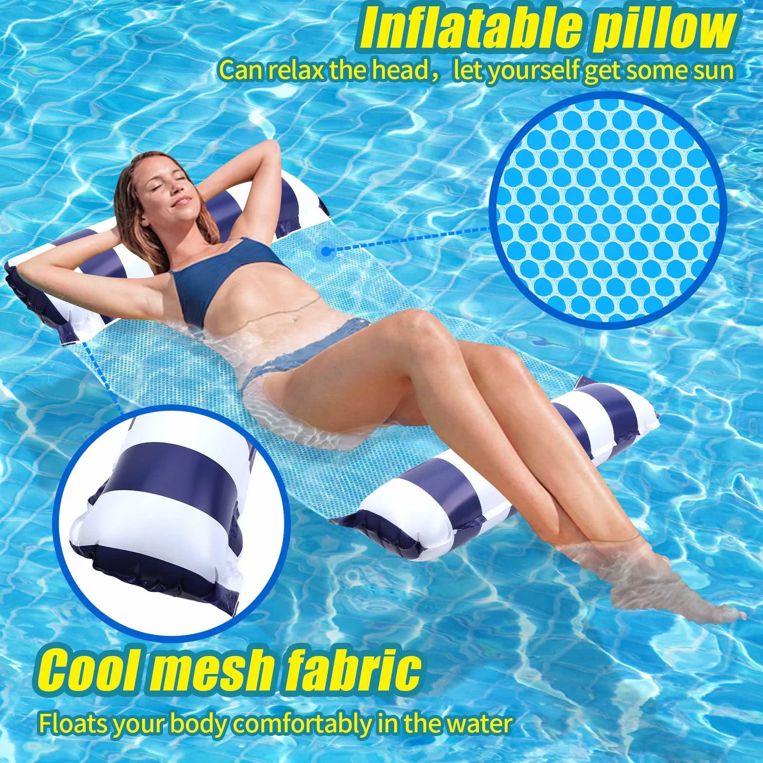 Bouee Piscine Adulte 2 Pièces 4 en 1 XL Matelas Gonflable Hamac Filet 2 Personnes