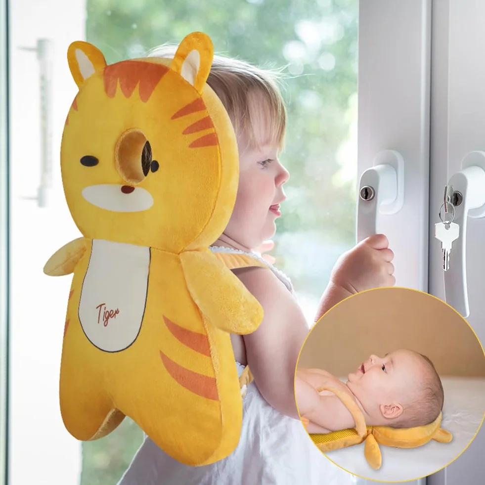 Vicloon Coussin de Protection de la Tête pour Bébé Réglable avec Genouillères, Harnais de Sécurité 4-24 Mois Tigre Orange