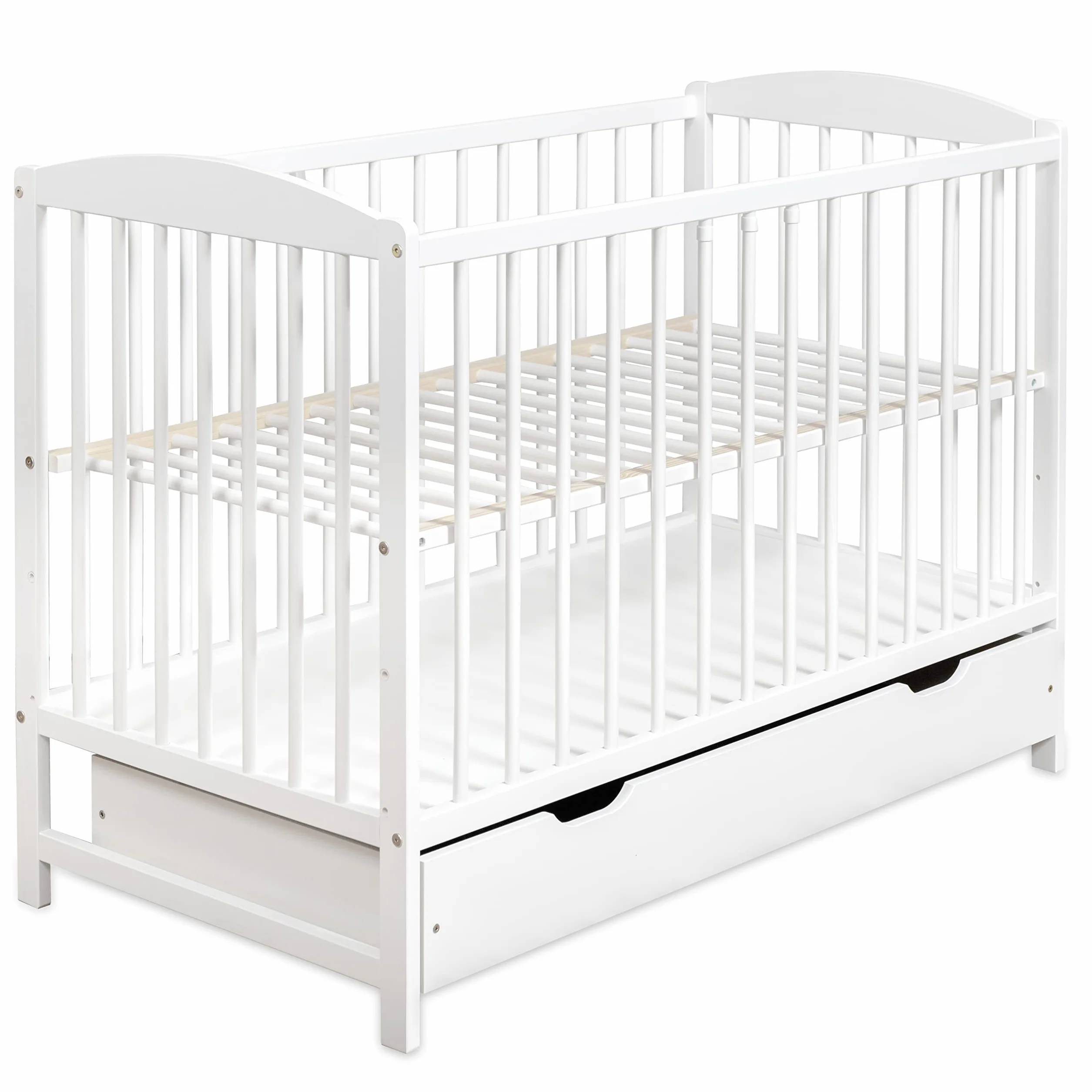 Lit Bébé 60x120 cm avec Tiroir – Lit en Bois Réglable en Hauteur, Transformable en Lit Enfant Blanc