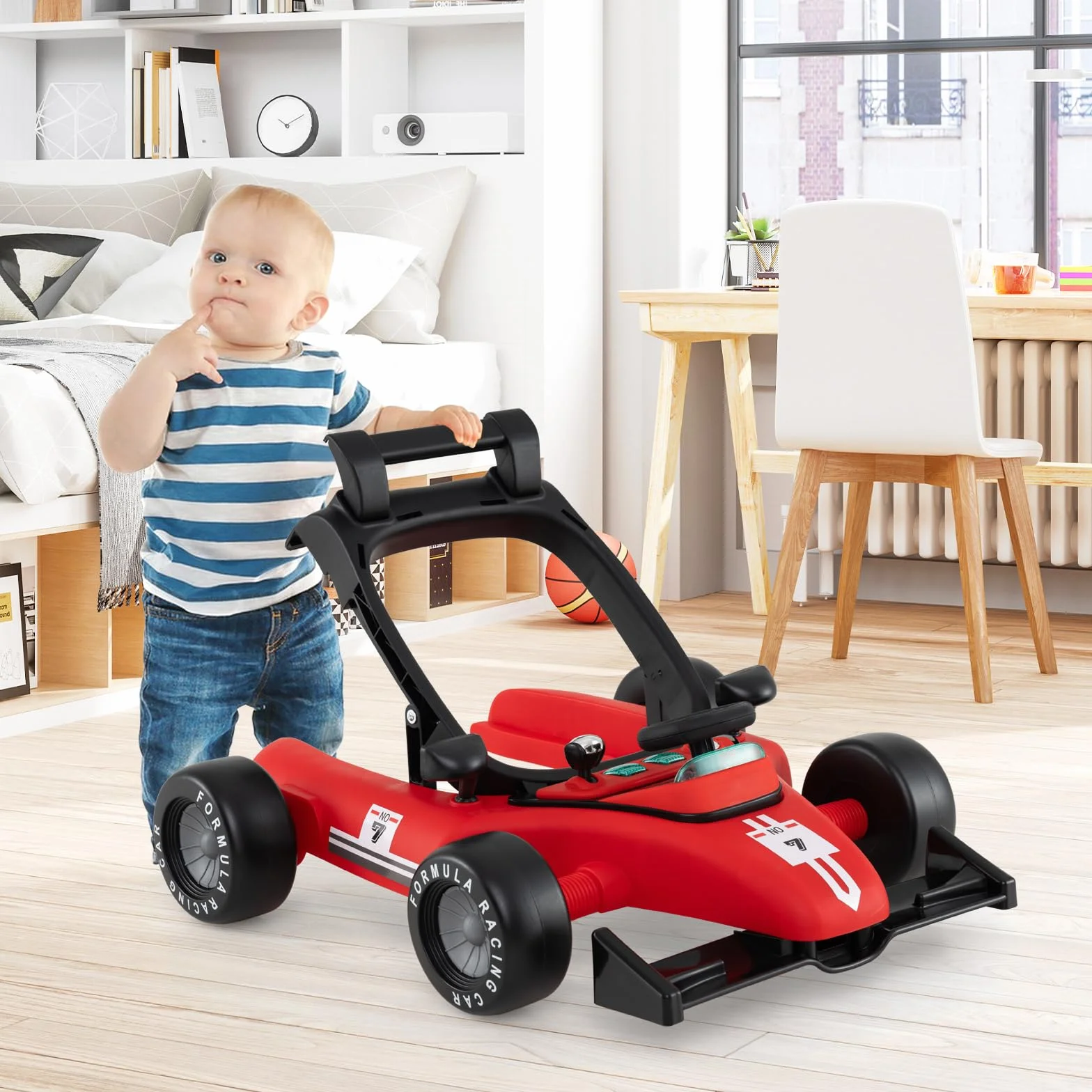 LIFEZEAL Trotteur Bébé Evolutif 4 en 1 Pliable avec Roues Universelles, Musique et Lumières, pour 6-18 Mois, Charge 12 kg