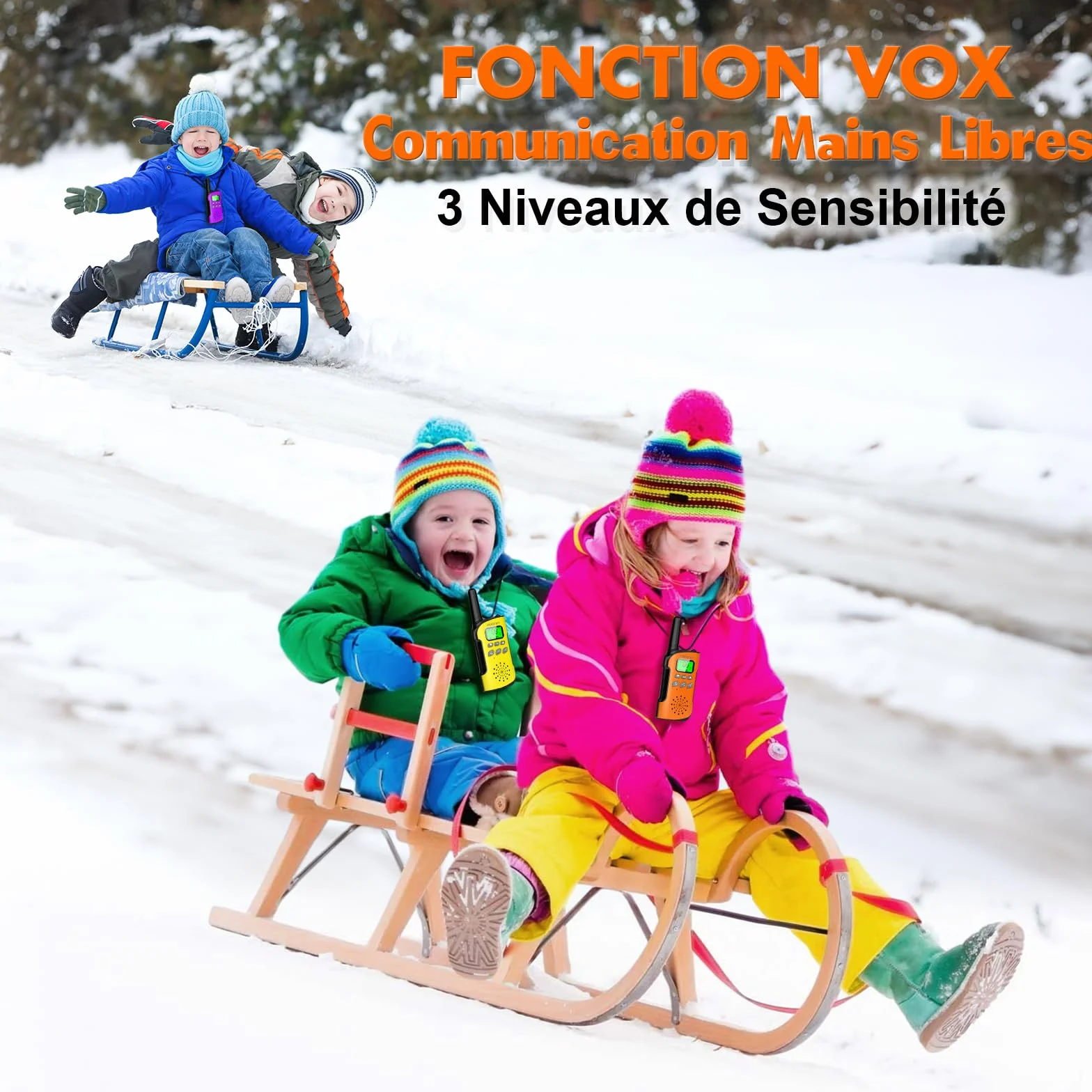 Talkie Walkie Enfants Adultes Rechargeable 3 Pièces, Longue Portée Lampe Torche 8 Canaux, USB Type C pour Camping Randonnée Vélo