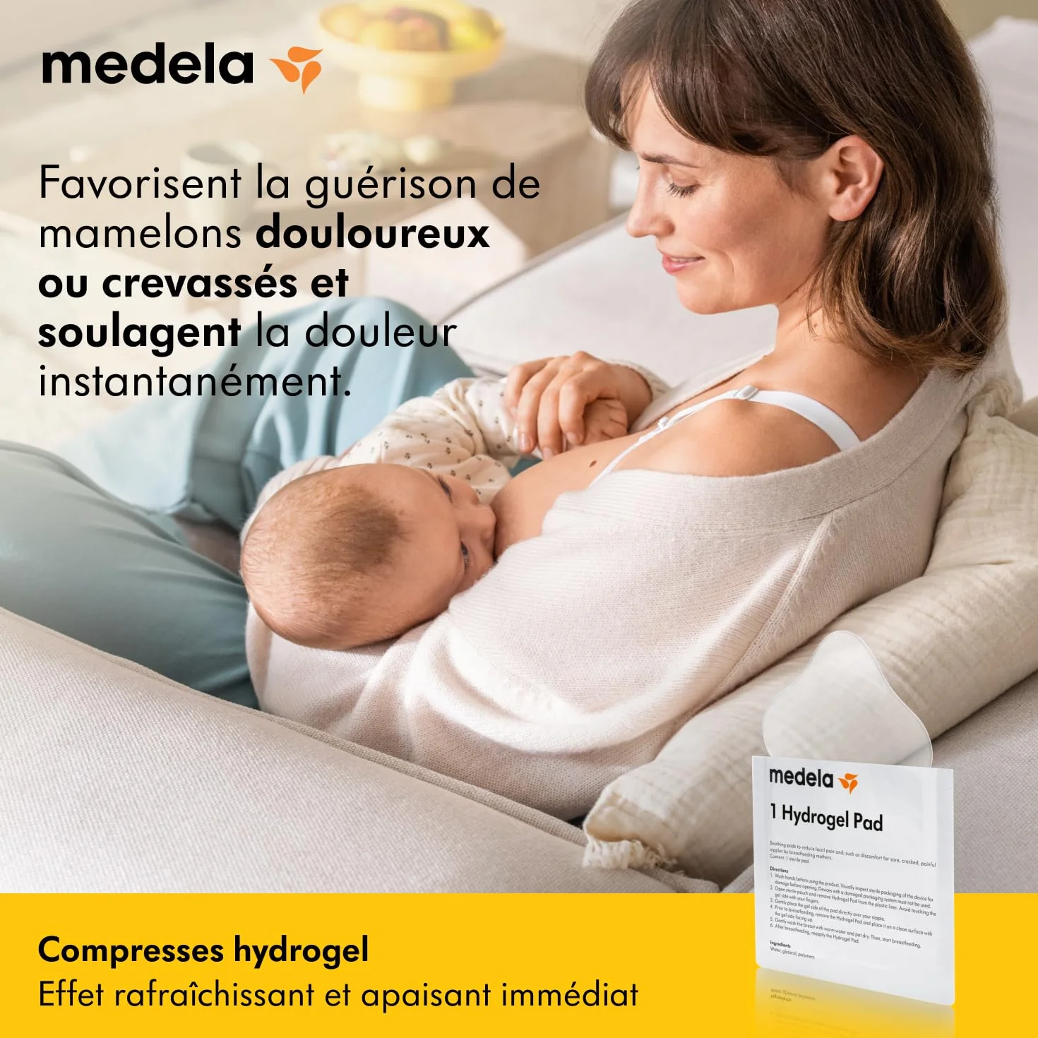 Medela Compresses hydrogel réutilisables pour mamelons douloureux, coussinets stériles, lot de 4