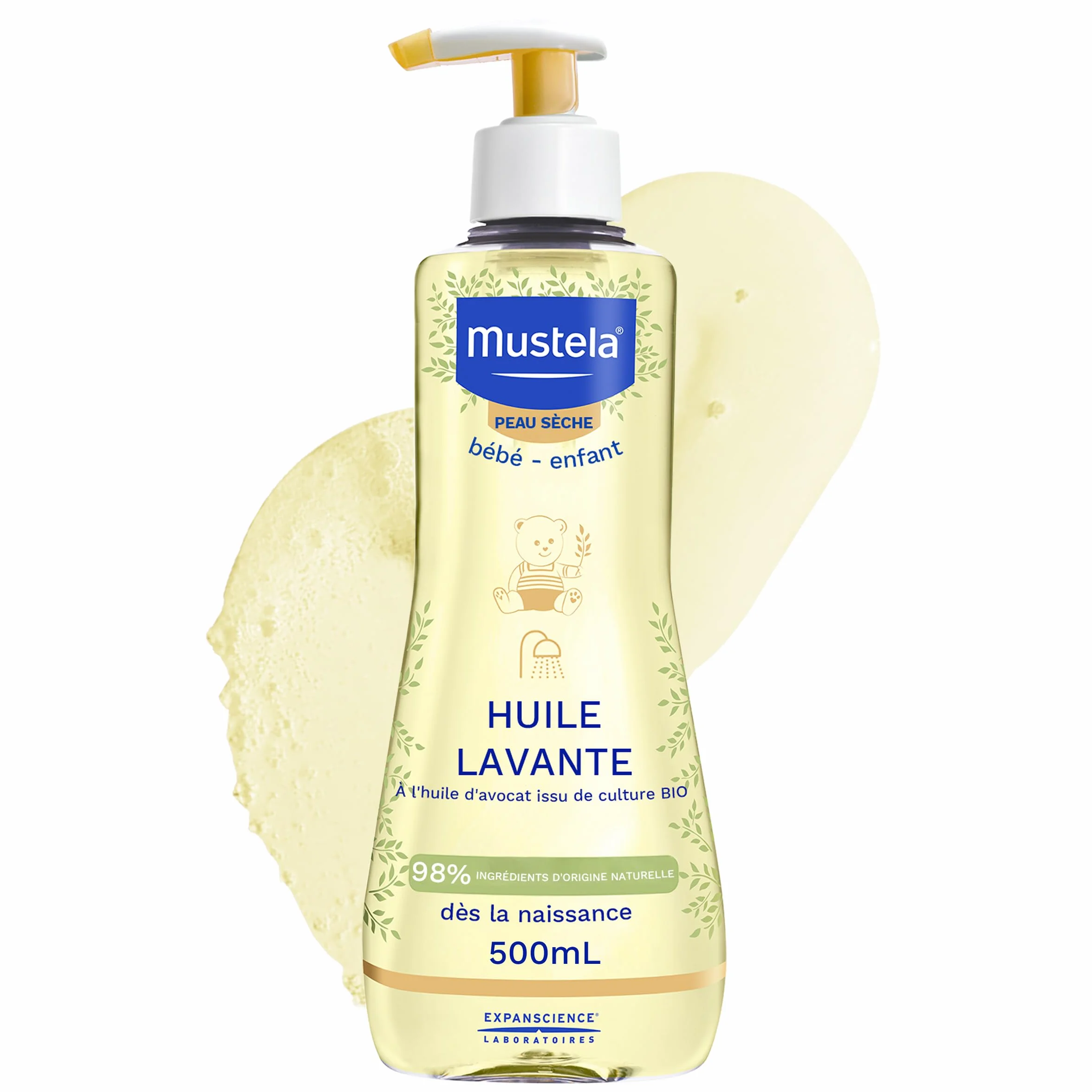 Mustela Huile Lavante Bébé 98% d'ingrédients d'origine naturelle pour Peau Sèche et Sensible