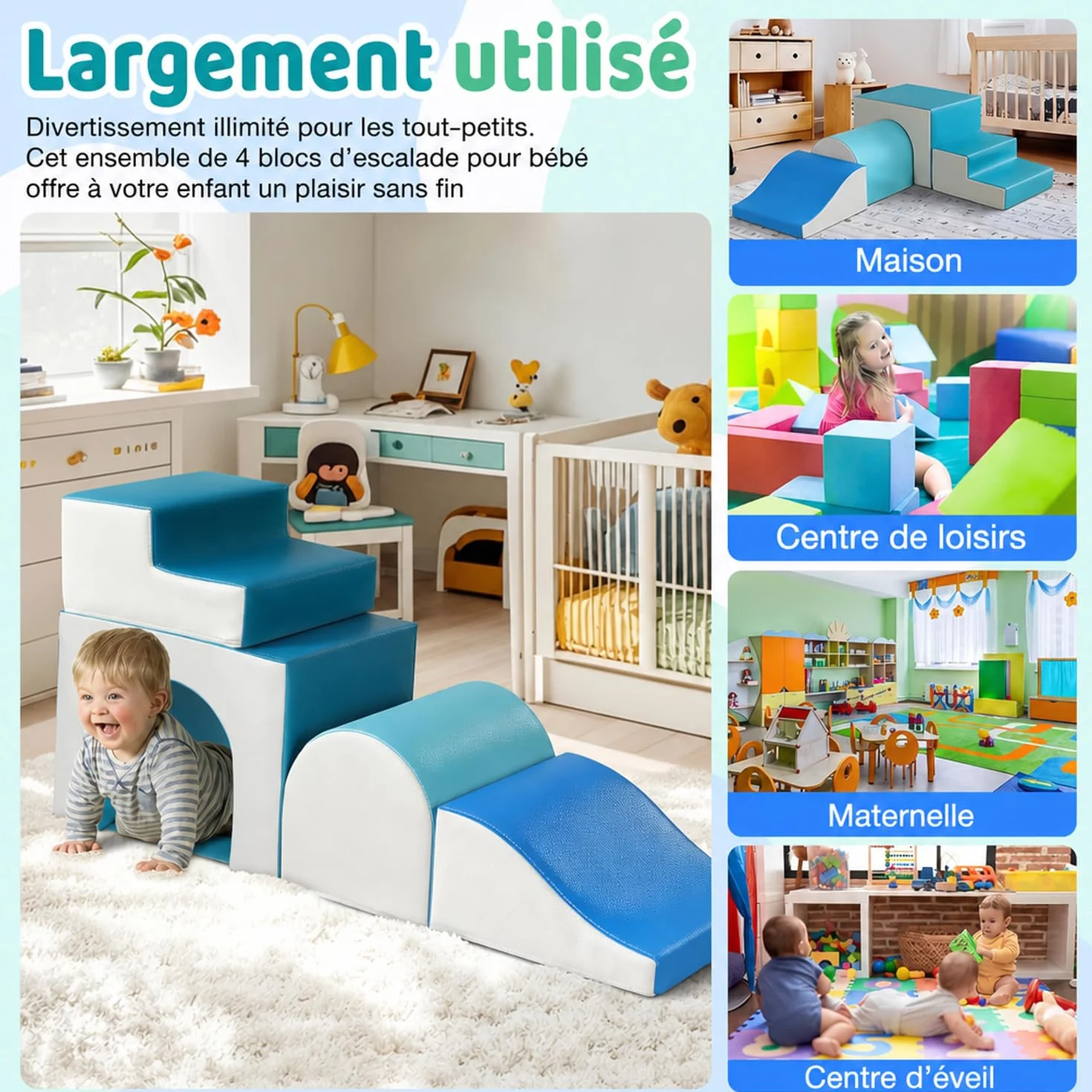 GeerWest Parcours Motricité Bébé 4 Pièces Blocs Mousse Éducatifs Jouets Escalade Structure Antidérapante