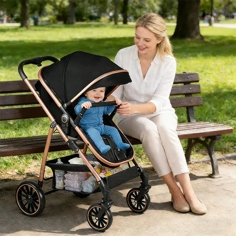 Poussette 3 en 1,Haute Vue Poussette Bebe Pliante,Voyage Pour Bébé 0 à 4ans | Panier de couchage panier 2 en 1, siège amovible, Auvent pliant