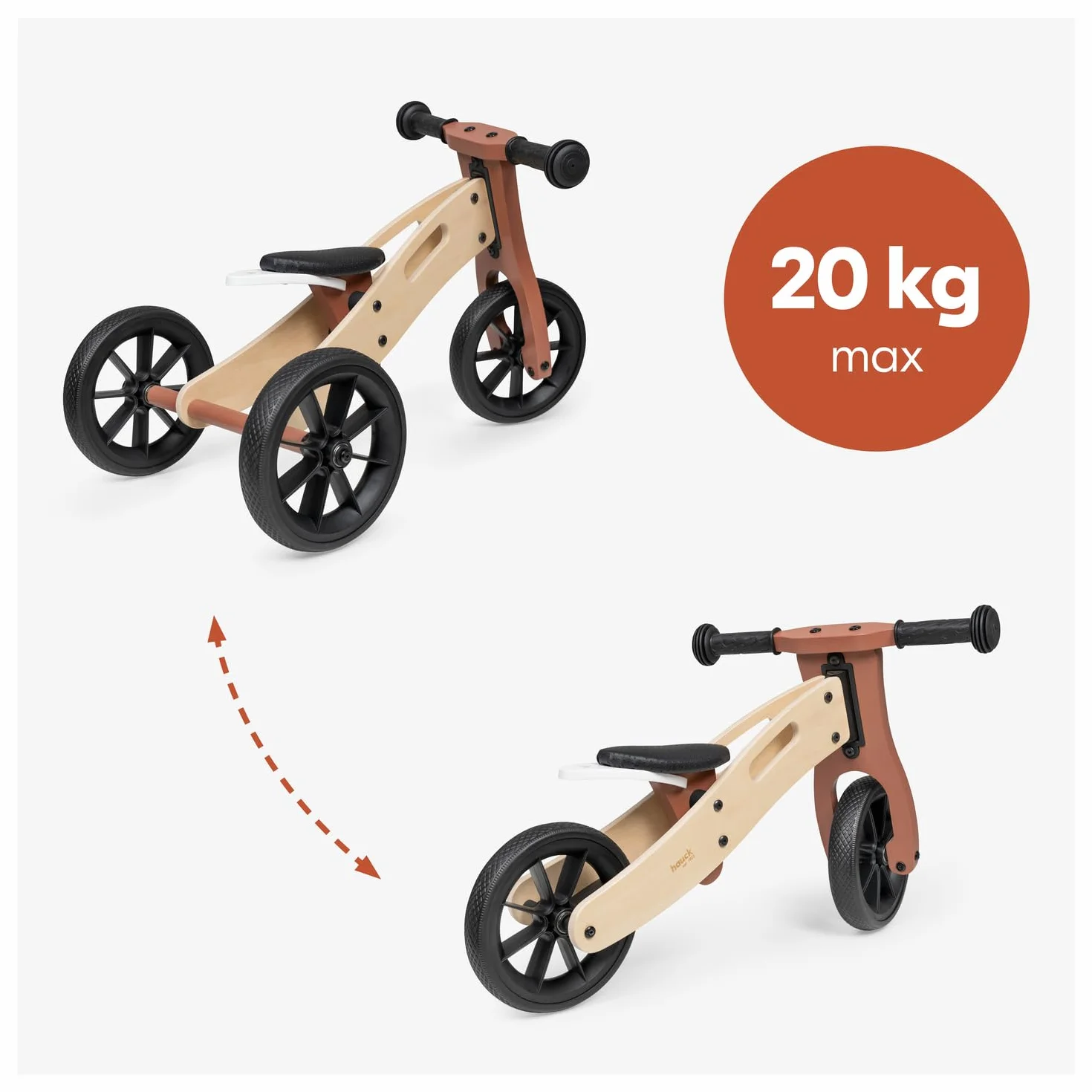 Hauck First Ride Eco 2in1 Tricycle et Draisienne Évolutive Bois 20 kg Roues 7,5"