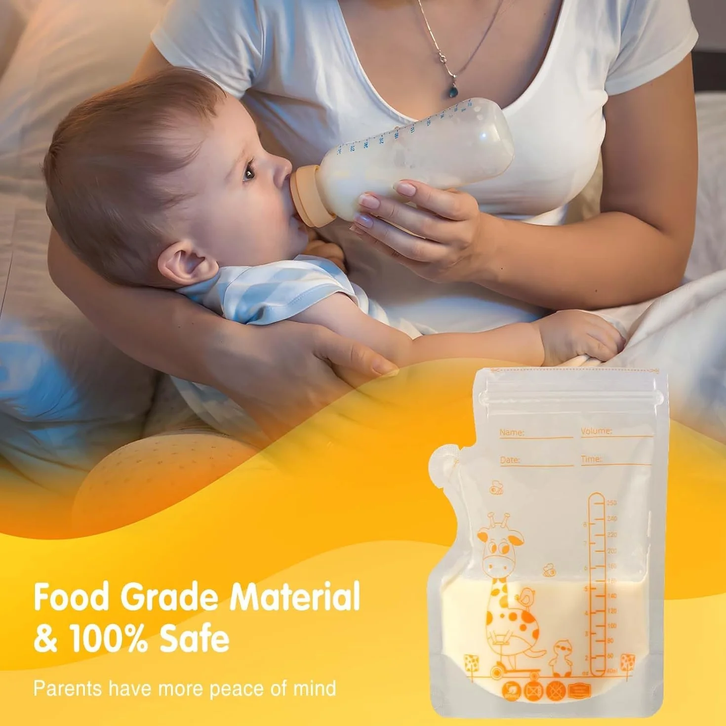 Vinabo Sachet Conservation Lait Maternelle 50 PCS 250ml Pré-stérilisés Double Glissière de Sécurité