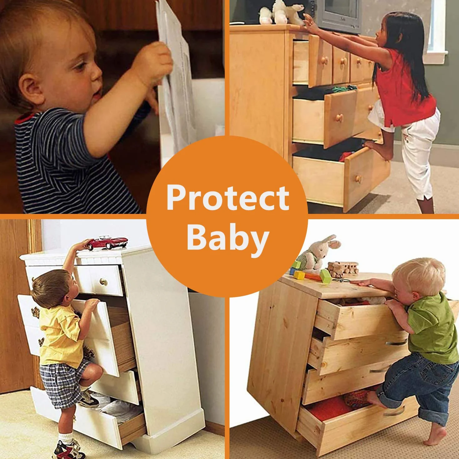 Sangles de Sécurité Anti-Basculement pour Meubles, Kit d'Ancrages Muraux Lourds, 12 Paquets pour Bébés et Animaux