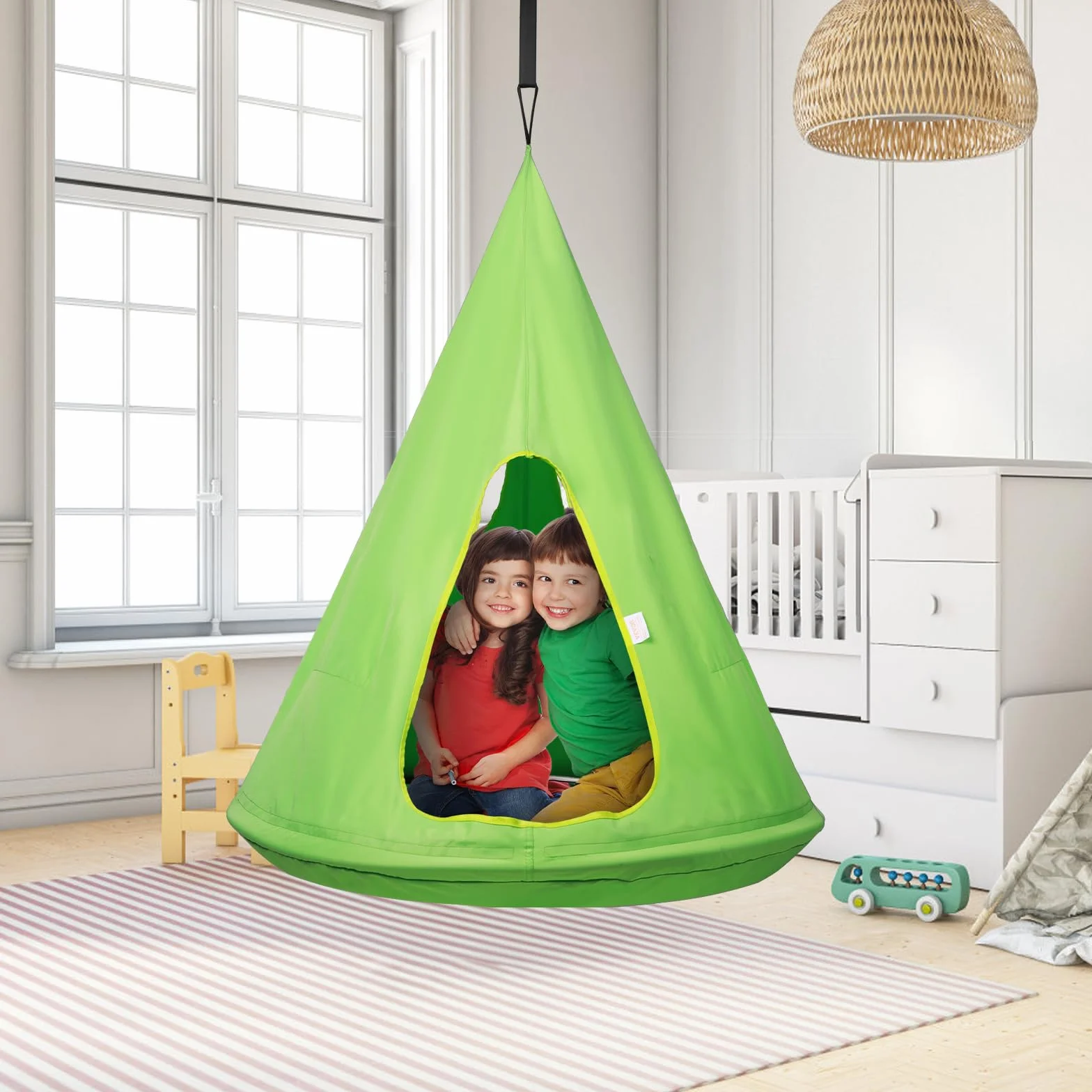 VEVOR Hamac d'enfants 100x132 cm Chaise Balançoire Suspendu Capacité 113 kg avec Corde Réglable Vert