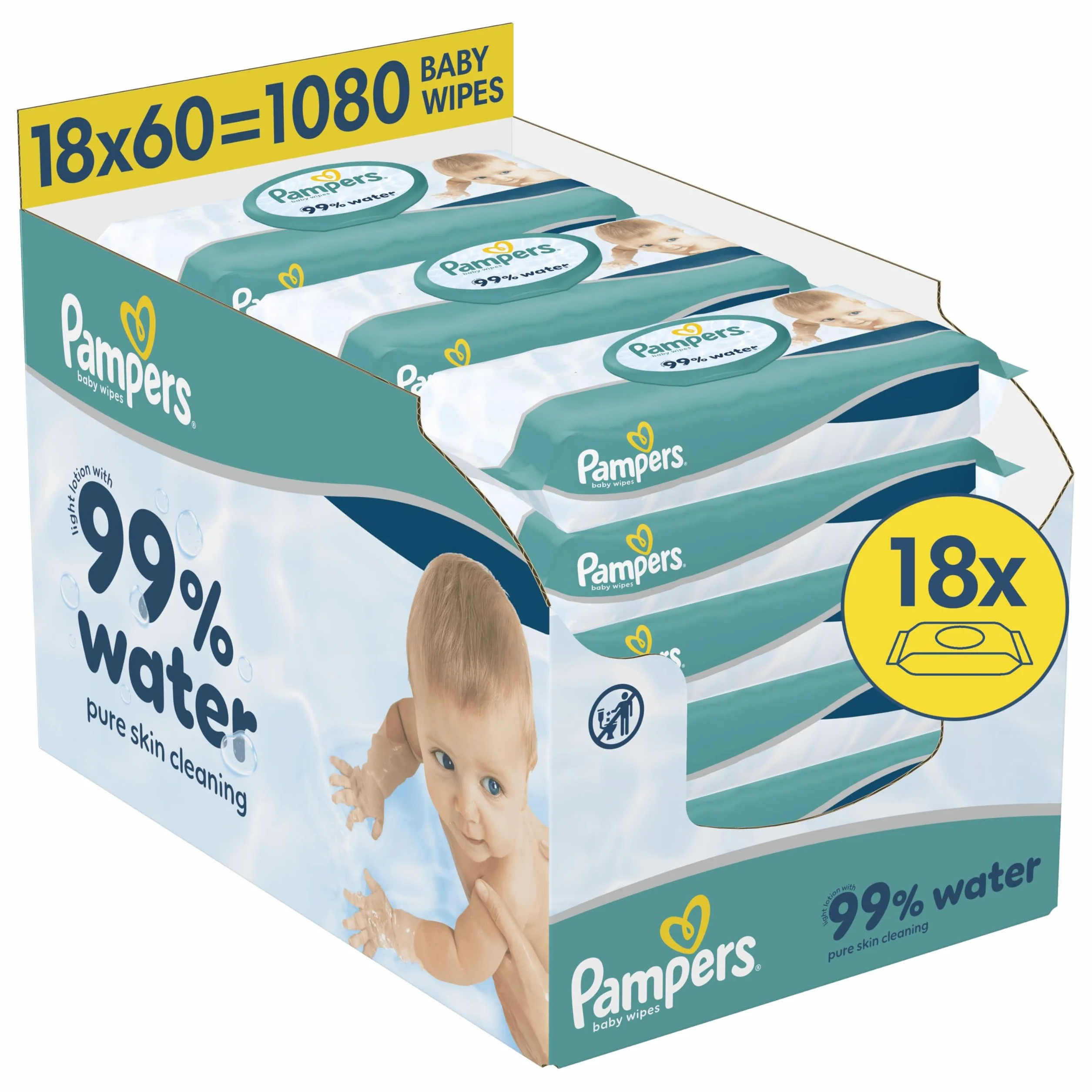Pampers Lingettes pour bébé 99% d'eau, 1080 lingettes