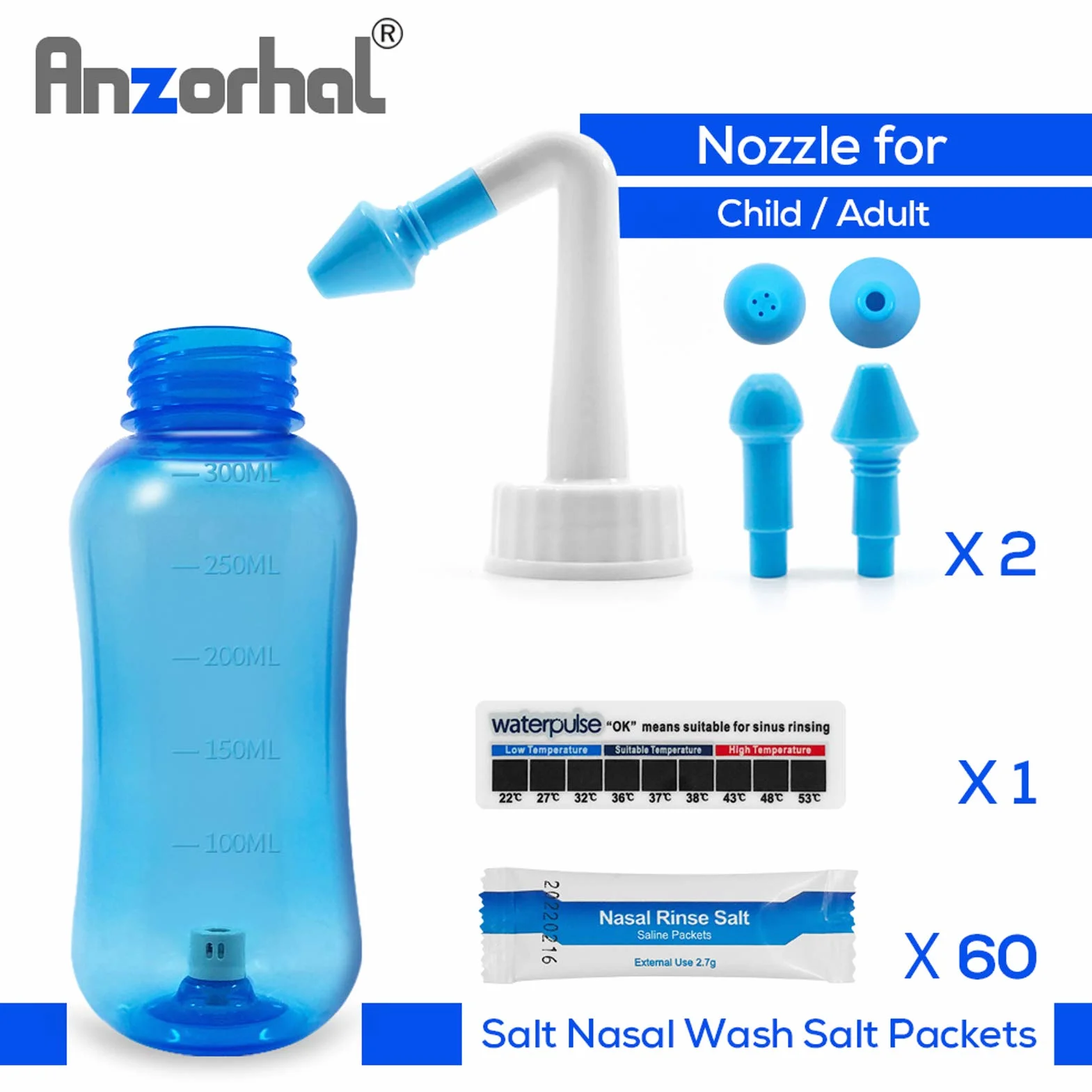 Kit de rinçage des sinus Neti 300 ml + 60 sachets de sel