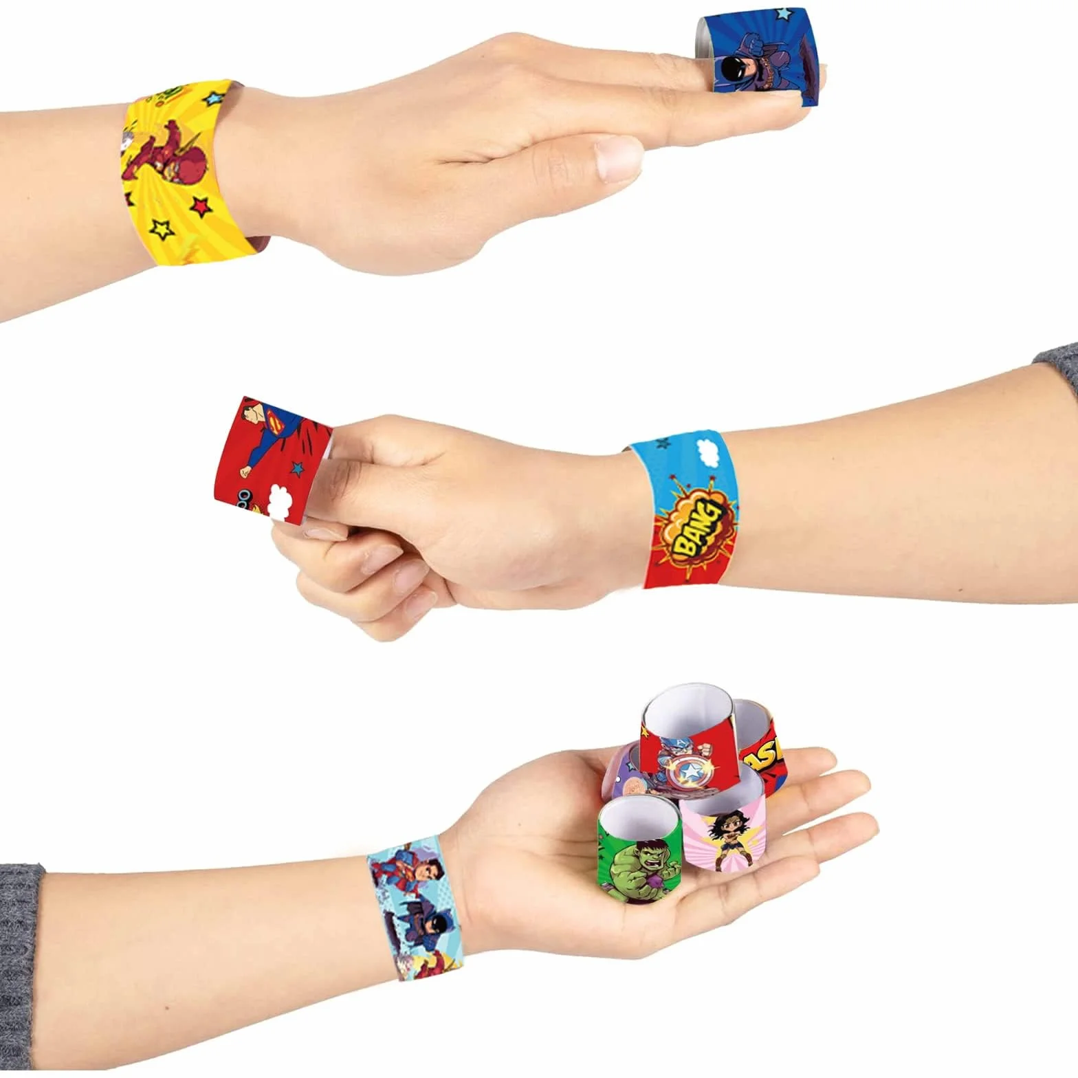 POPOYU 24PCS Slap Bracelet à Claquer Super Héros Enfant Cadeau Filles Garçons