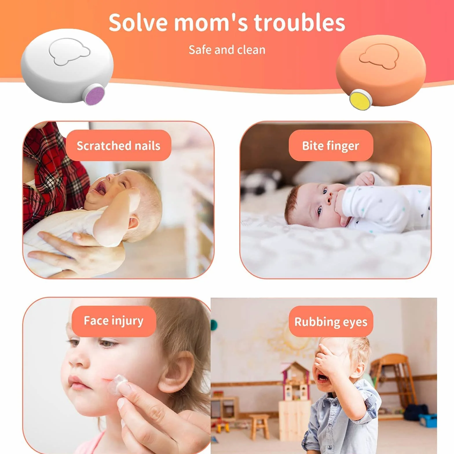 Julyupoli Lime à Ongles Électrique Bébé 6 en 1 Kit Tondeuse Ongles Nouveau-Nés Enfant Adulte Orange