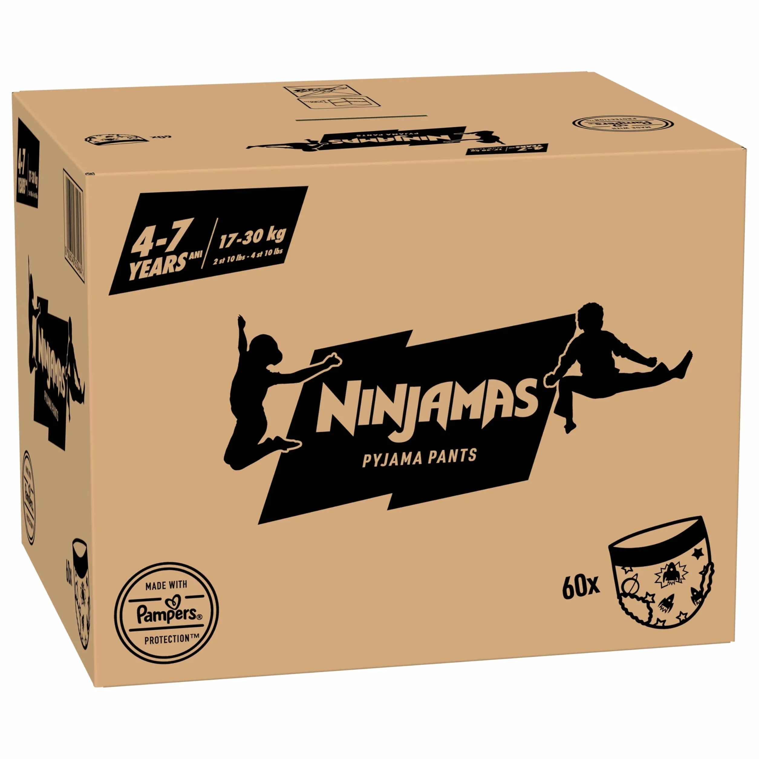 Pampers Ninjamas Pyjama Pants Garçon 60 Sous-Vêtements de nuit Absorbants 4-7 Ans 17-30kg Protection Maximale Contre Les Fuites