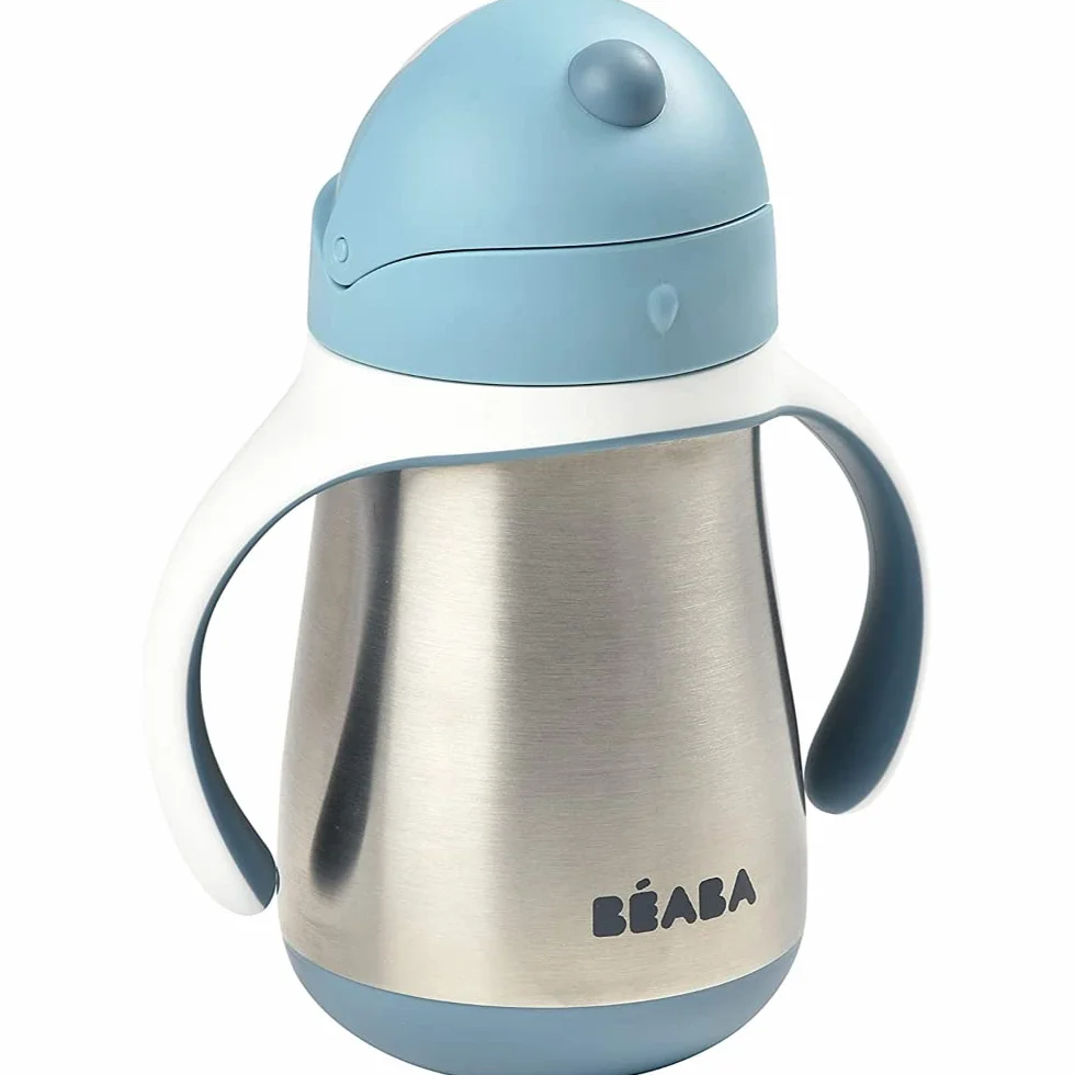 BÉABA Biberon Tasse d'apprentissage 2 en 1 Inox 250 ml Bleu