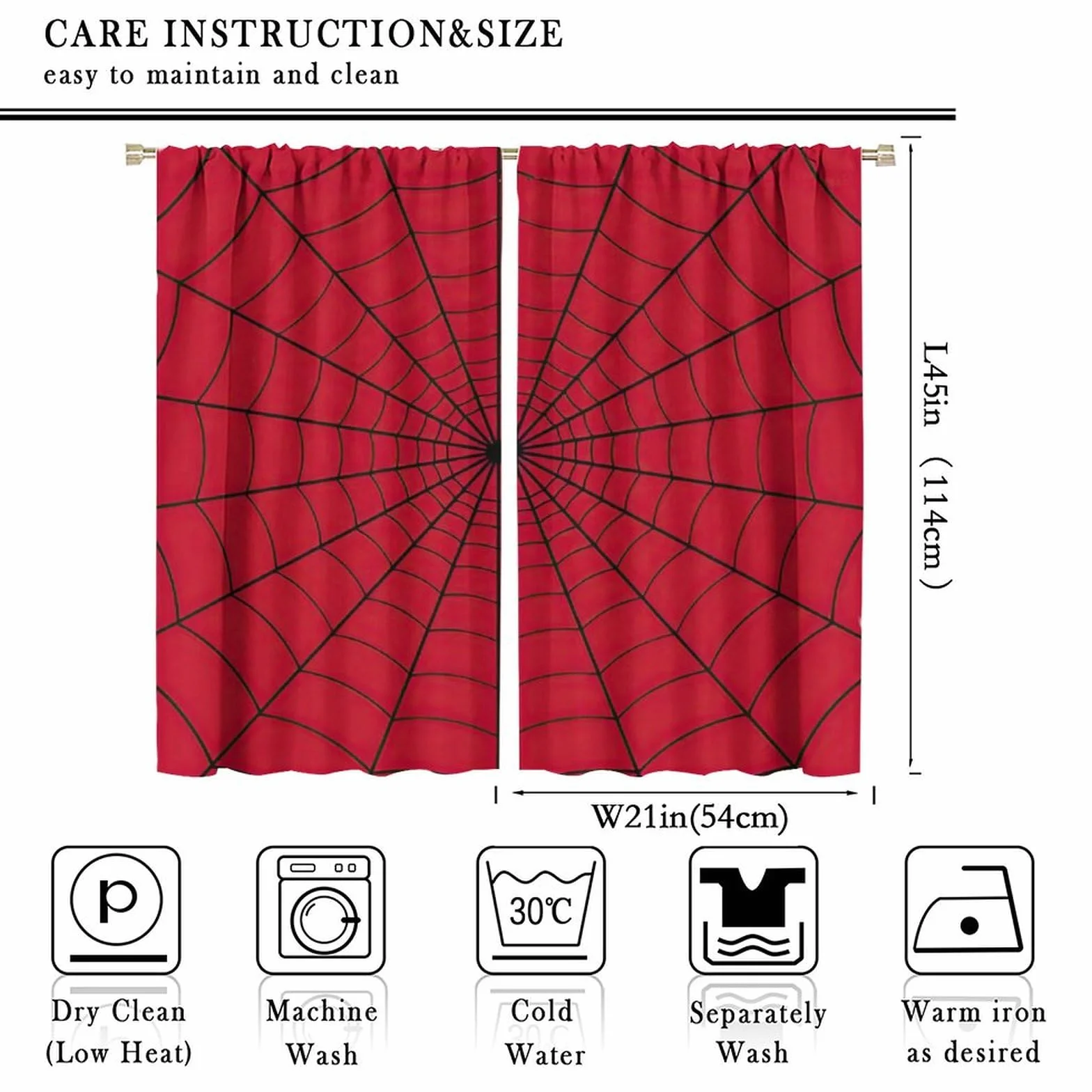 Rideaux de fenêtre Super héros Toile d'araignée Rouges pour Enfants 106,7 x 114,3 cm
