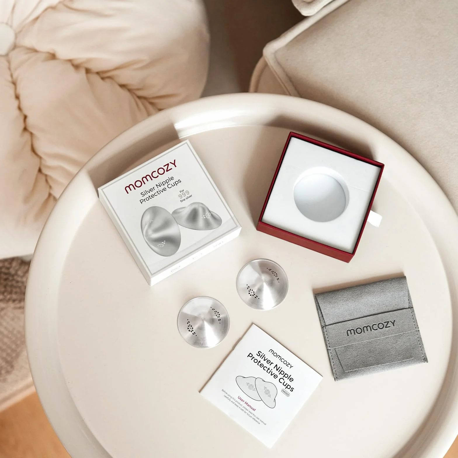 Momcozy Couvre-mamelon Allaitement Argent Taille XXL (65 mm) Perforé Respirant