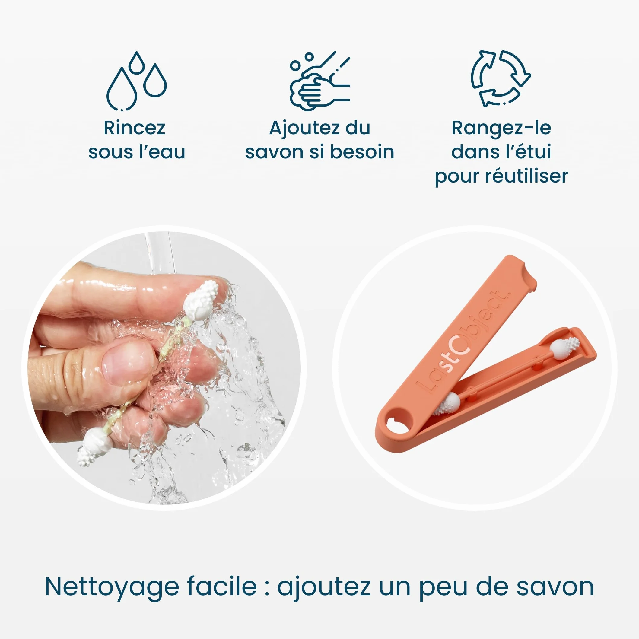 LastSwab® Bébé Cotons-tiges réutilisables en silicone – Nettoyeur oreilles nez nouveau-nés – Lavable sans BPA zéro déchet étui Pêche