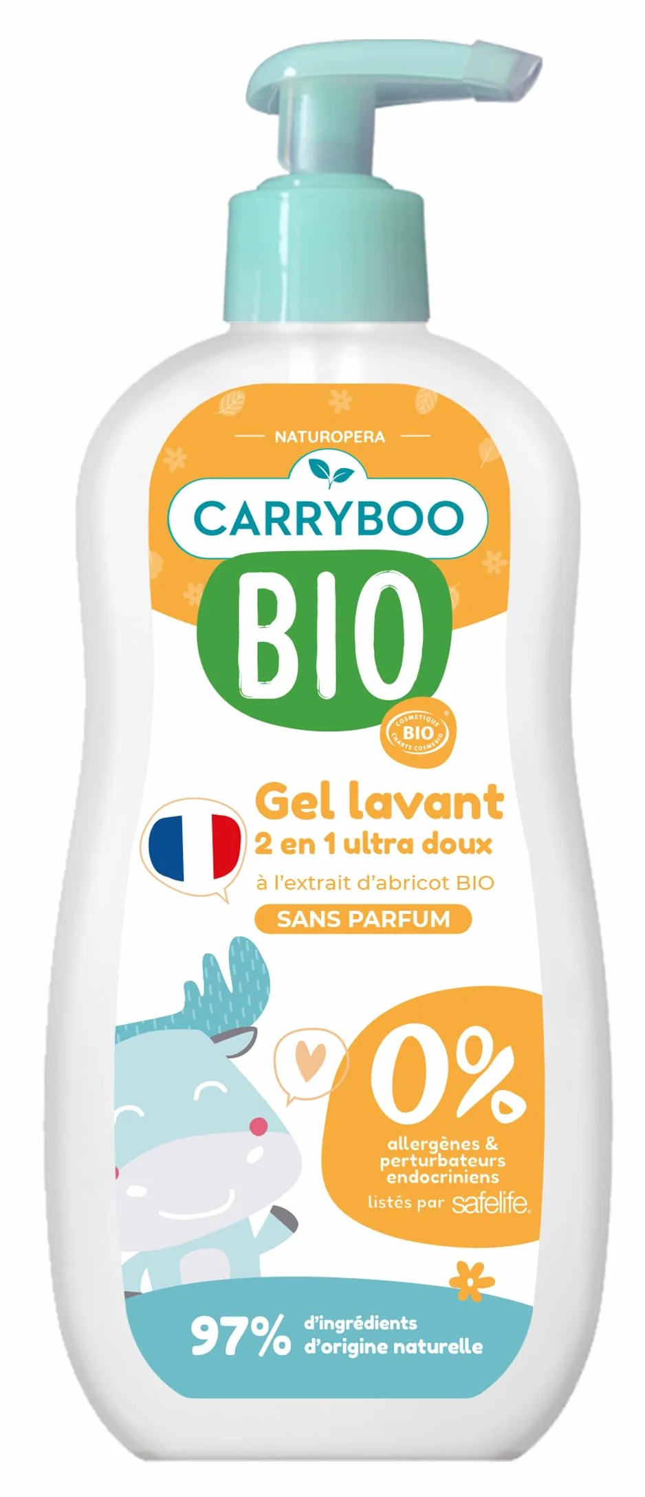 Gel Lavant 2 en 1 ultra doux à l'extrait d'abricot Bio Flacon pompe 500ml