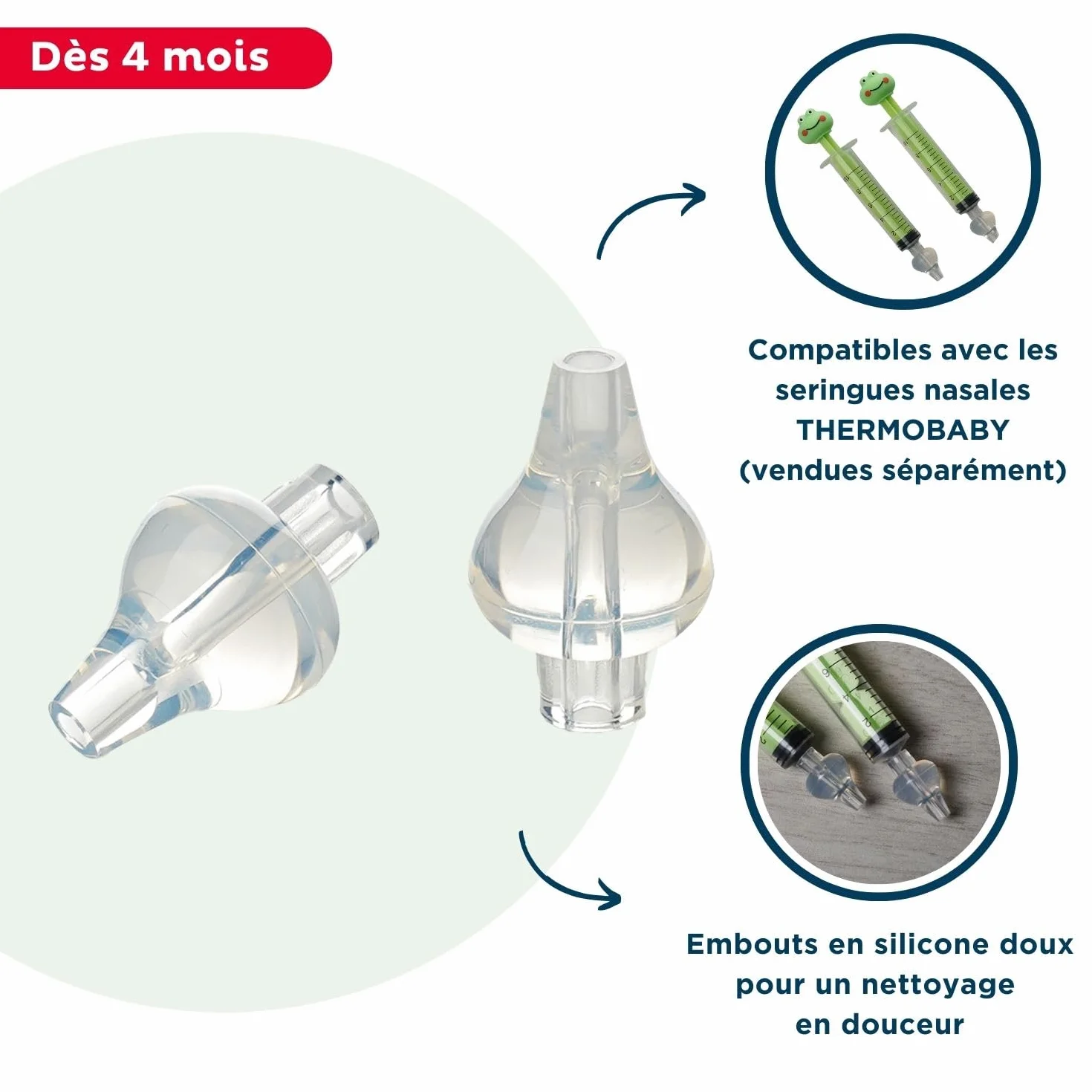 THERMOBABY Lot De 10 Embouts Silicone Pour Seringue Nasale Bébé Réutilisables Compatibles 10 ml
