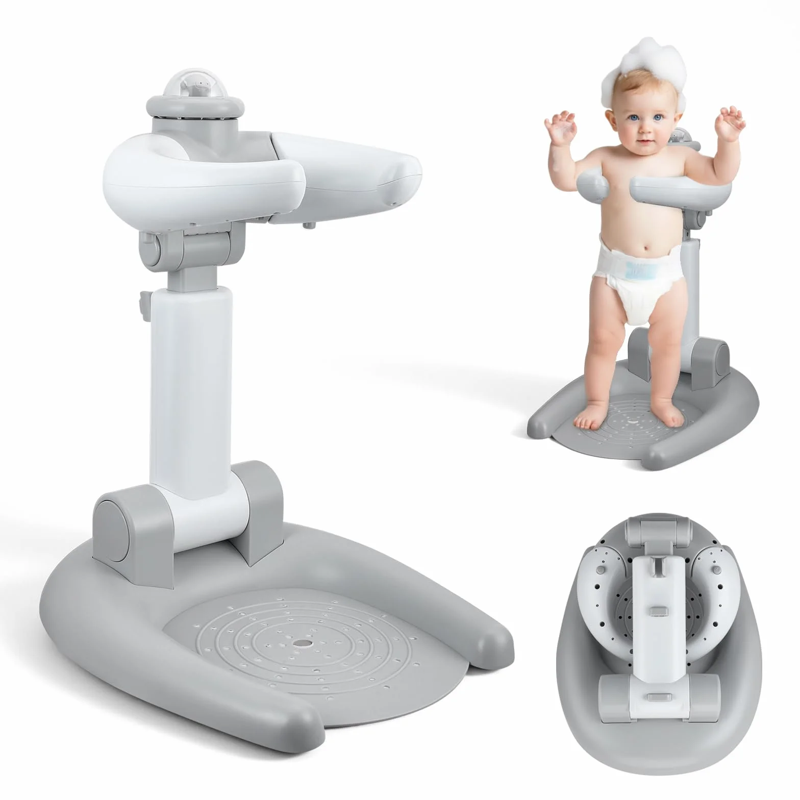 Support de douche réglable pour enfants 2 en 1 pliable avec tabouret
